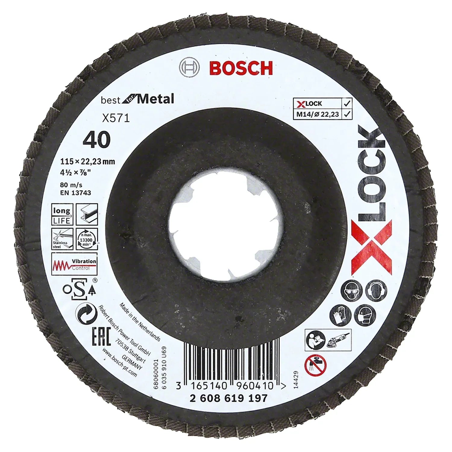 Disco flap Bosch PRO X571, X-Lock 115mm Grano 40