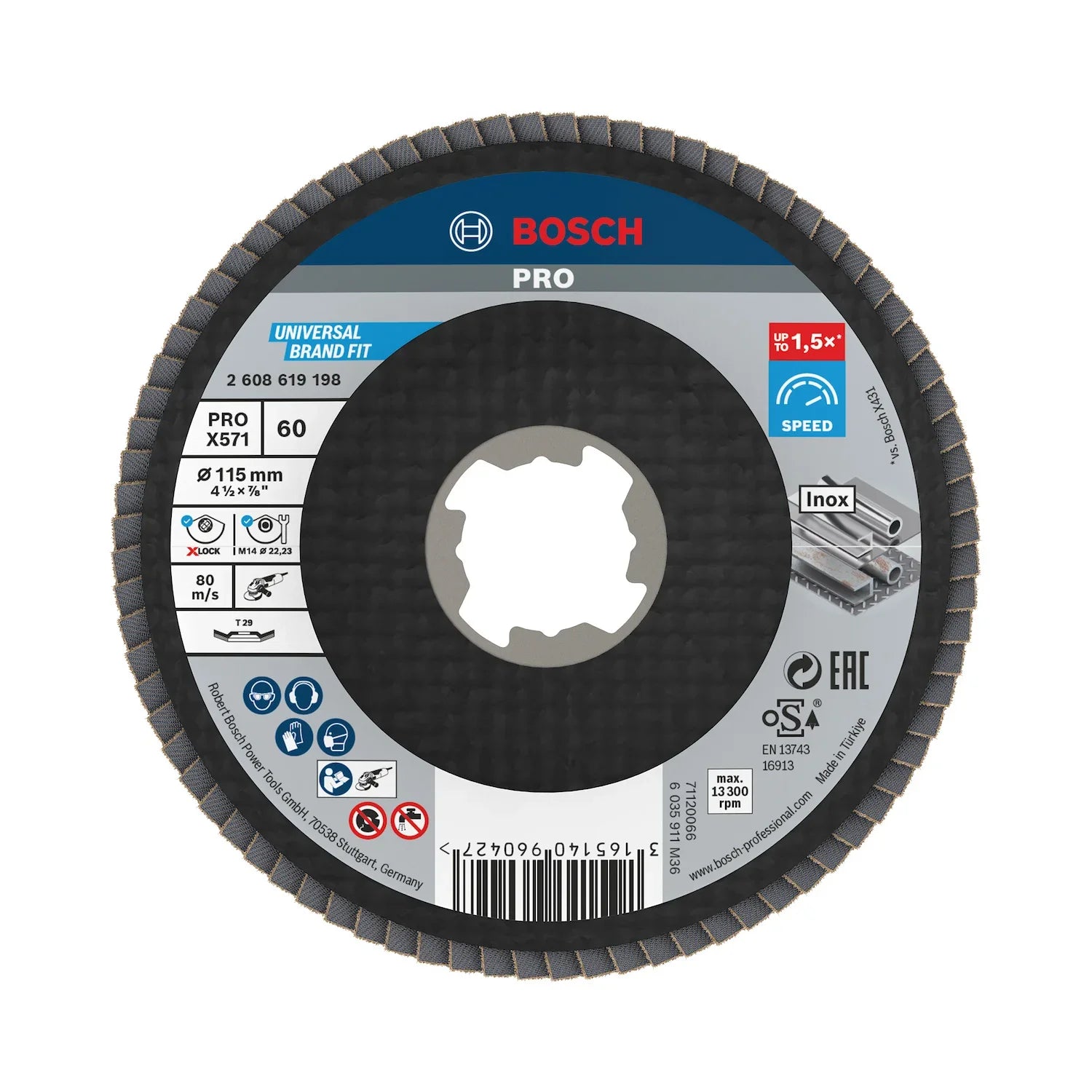 Disco flap Bosch PRO X571, X-Lock 115mm Grano 60