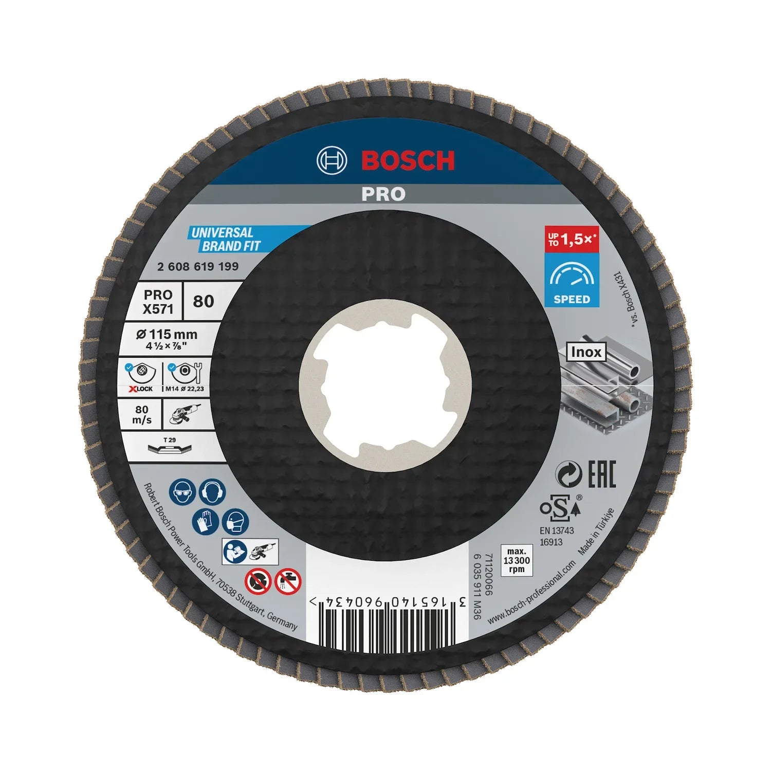 Disco flap Bosch PRO X571, X-Lock 115mm Grano 80