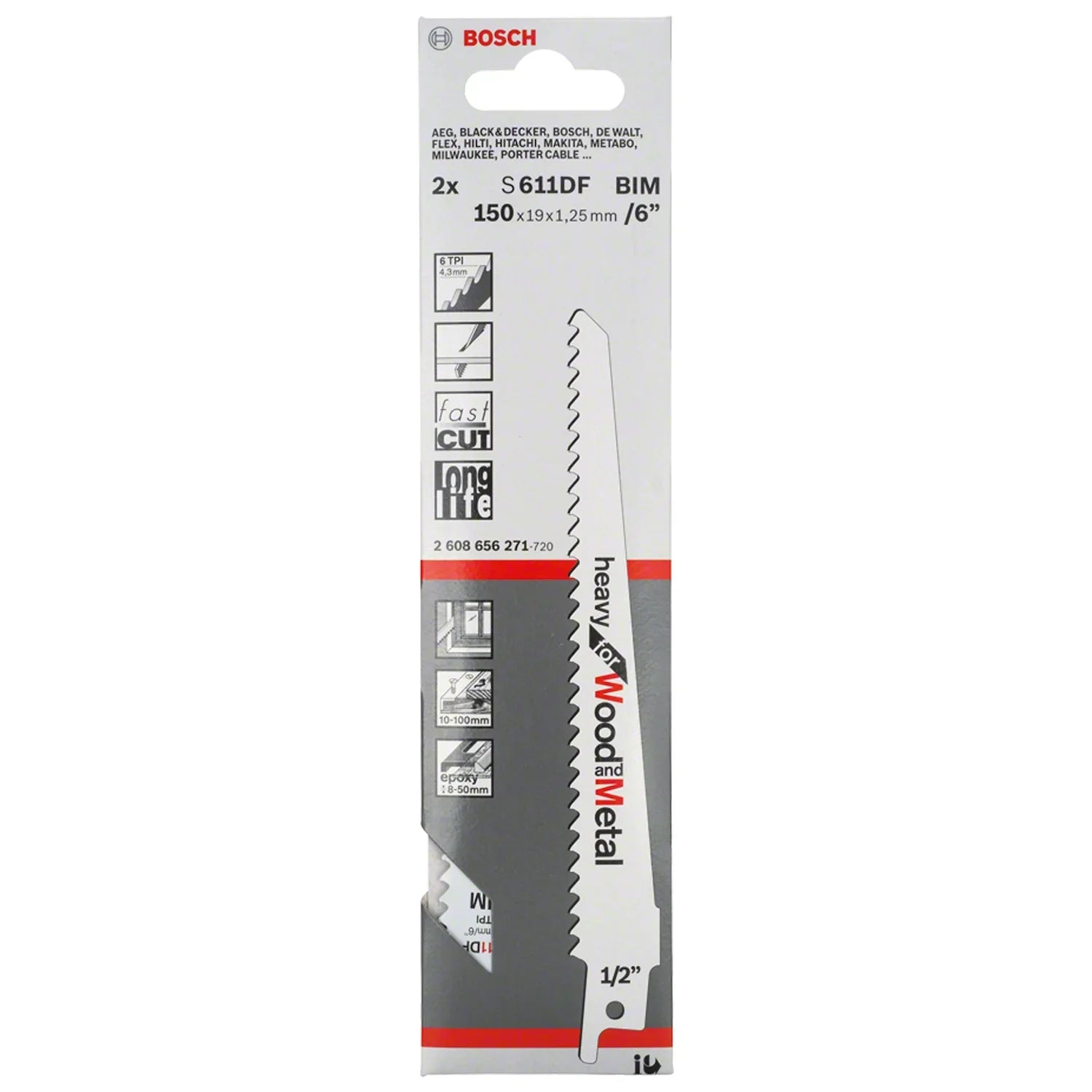 2 Hojas sierra sable Bosch Heavy for Wood and Metal S611DF 150mm