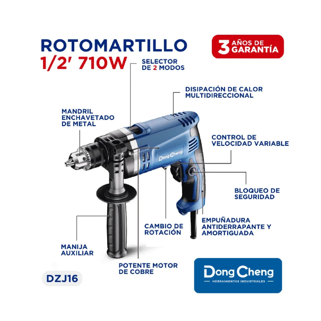 Rotomartillo 1/2 Dong Cheng 710W 0-3000R/min. 127V