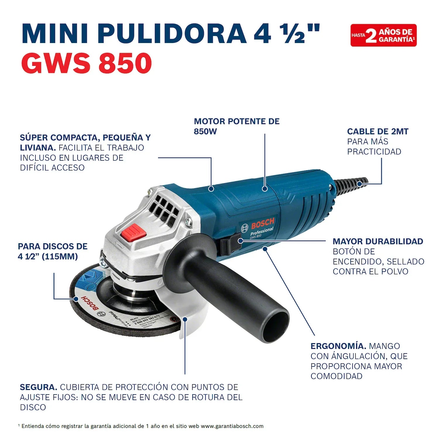 Mini esmeril Bosch GWS 850 de 4 1/2" 850W 220V