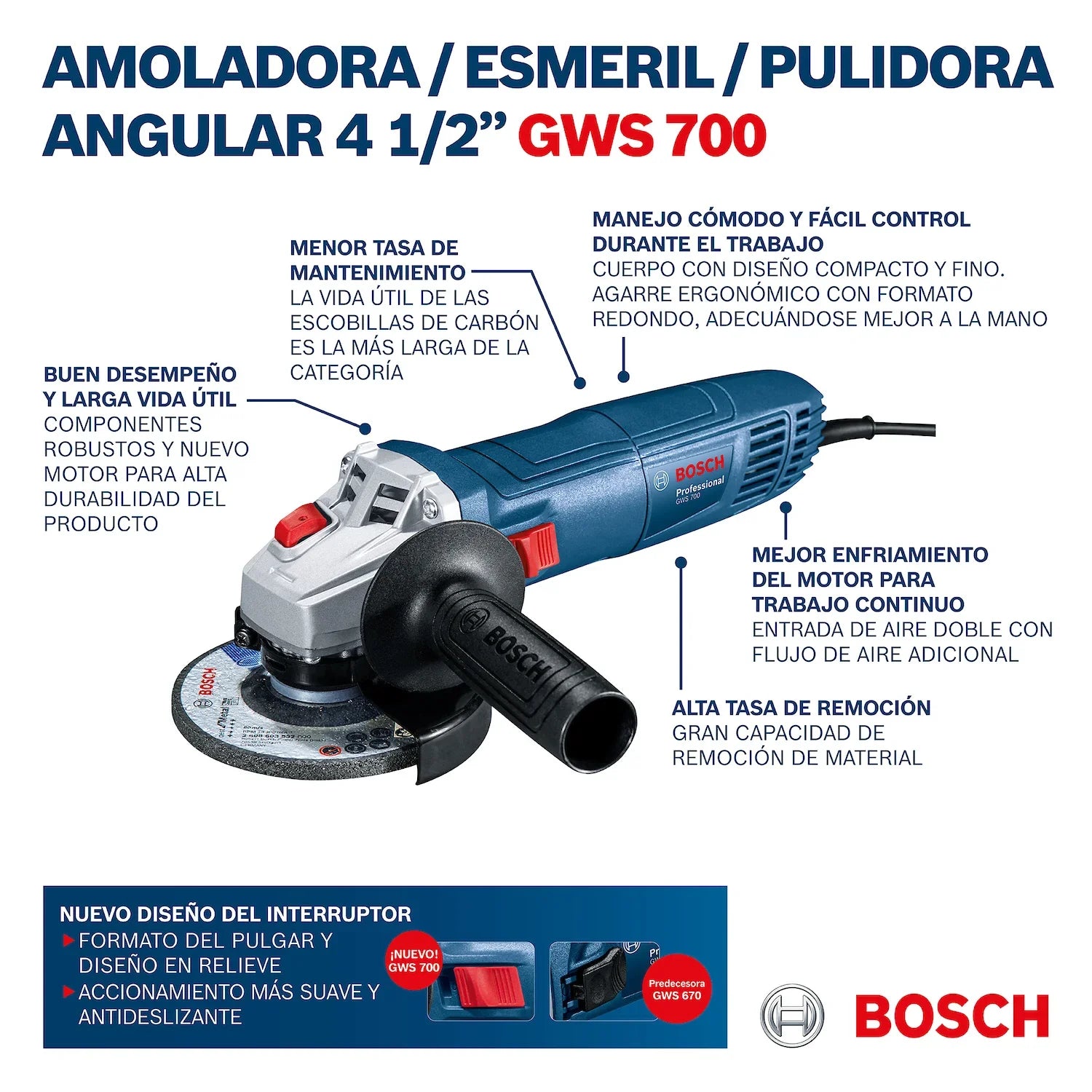 Esmeril Bosch GWS 700, 710W 127V eje M24