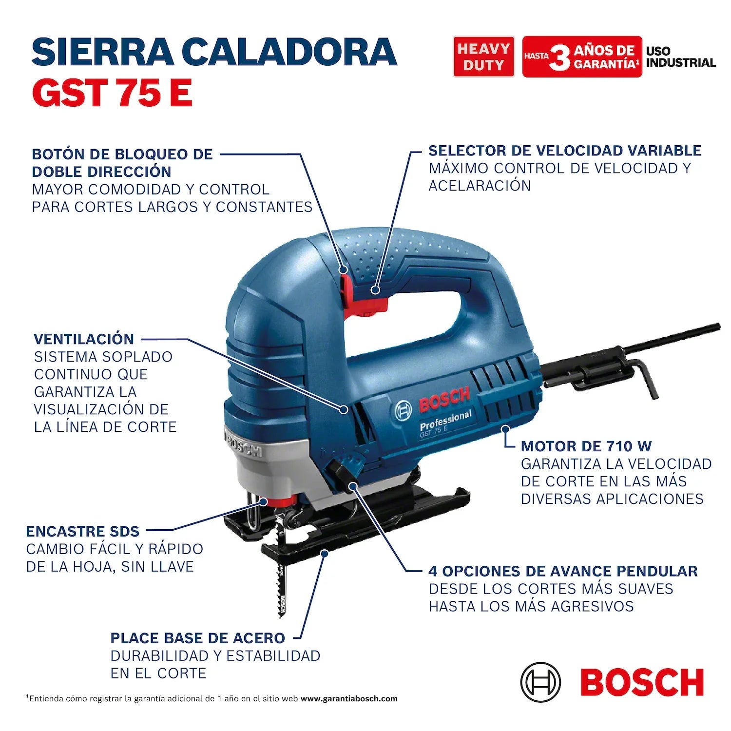 Sierra Caladora Bosch GST 75 E 710W 127V c/1 Hoja de Sierra