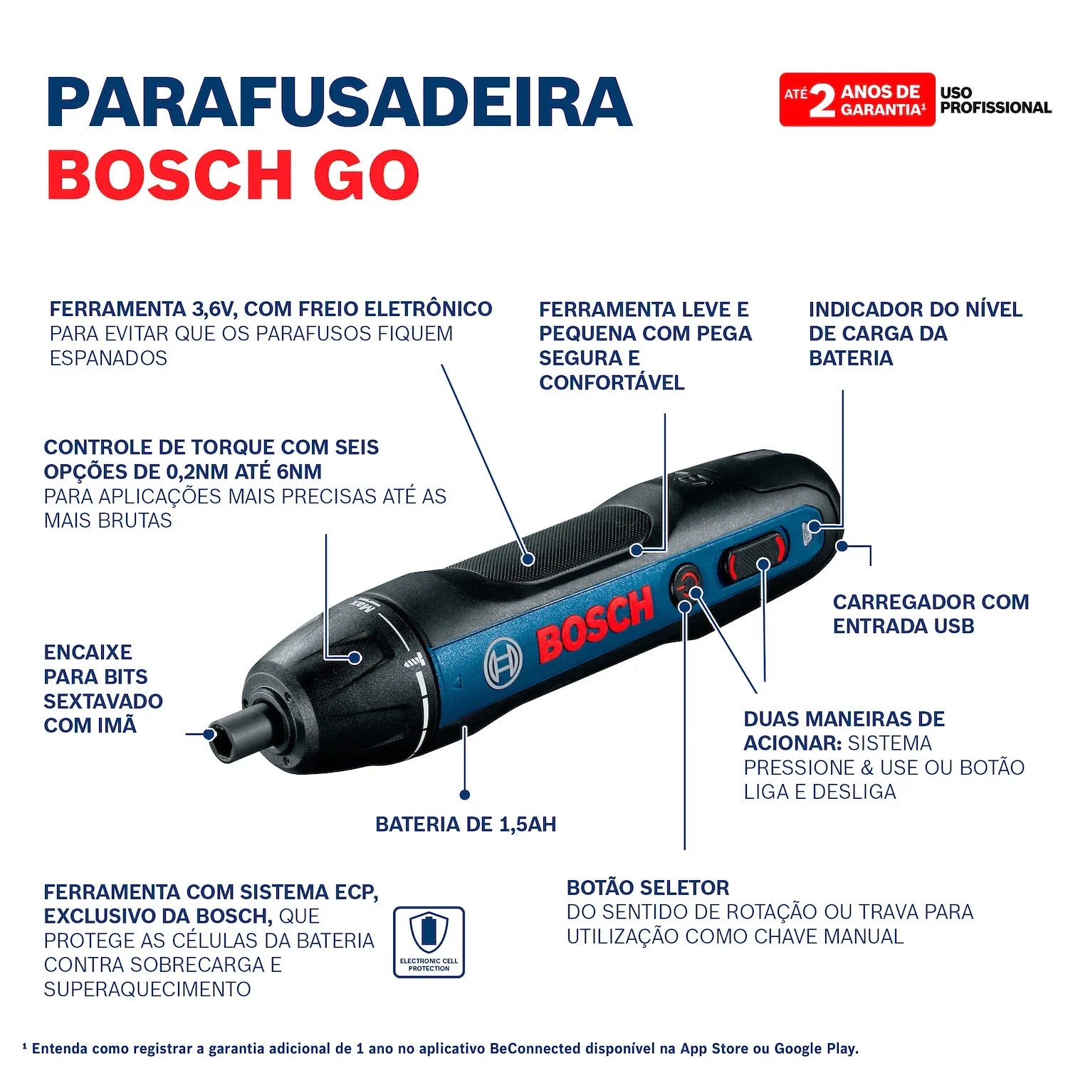 Atornillador inalámbrico Bosch Go 3,6V BIVOLT