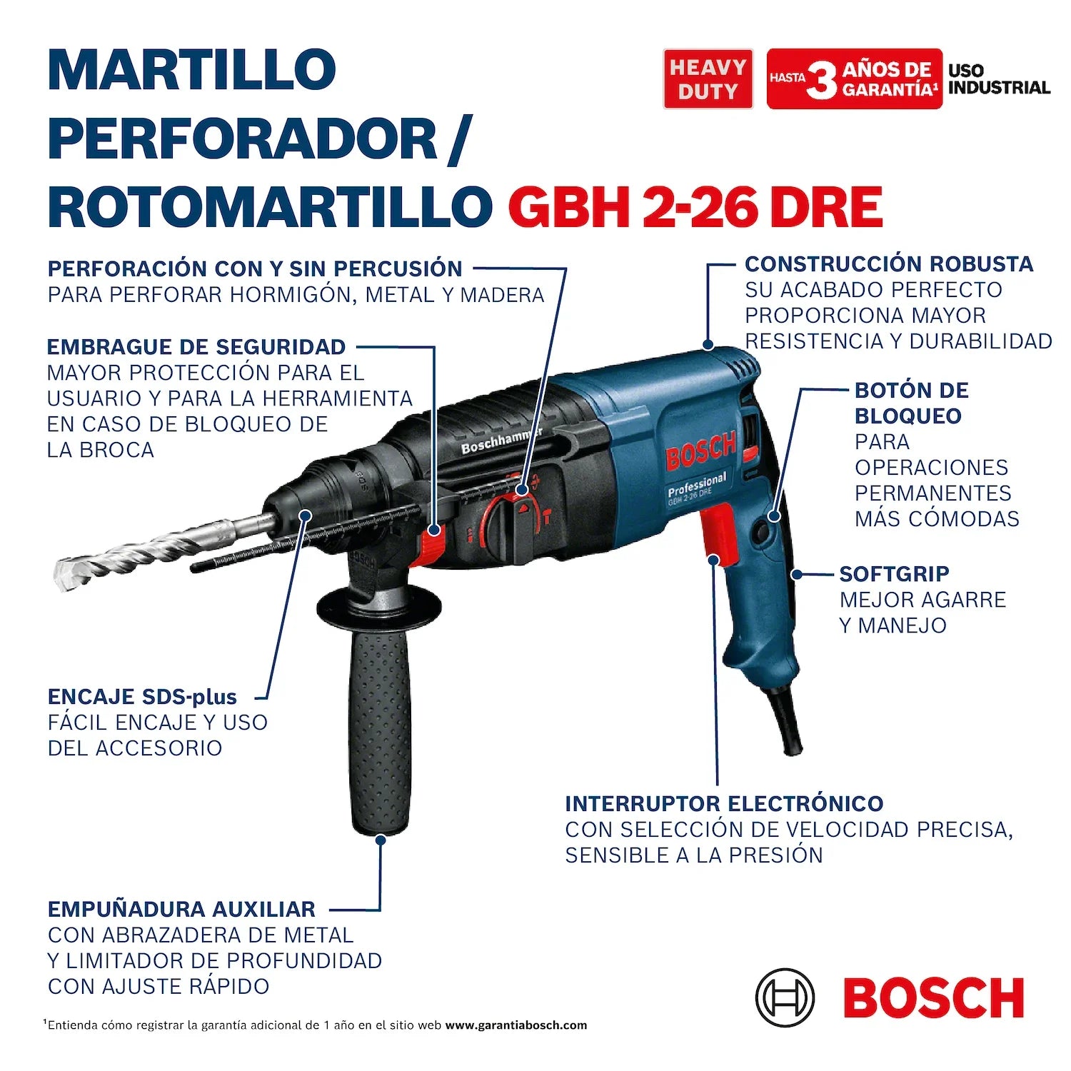 Martillo Perforador Bosch GBH 2-26 DRE 800W 127V