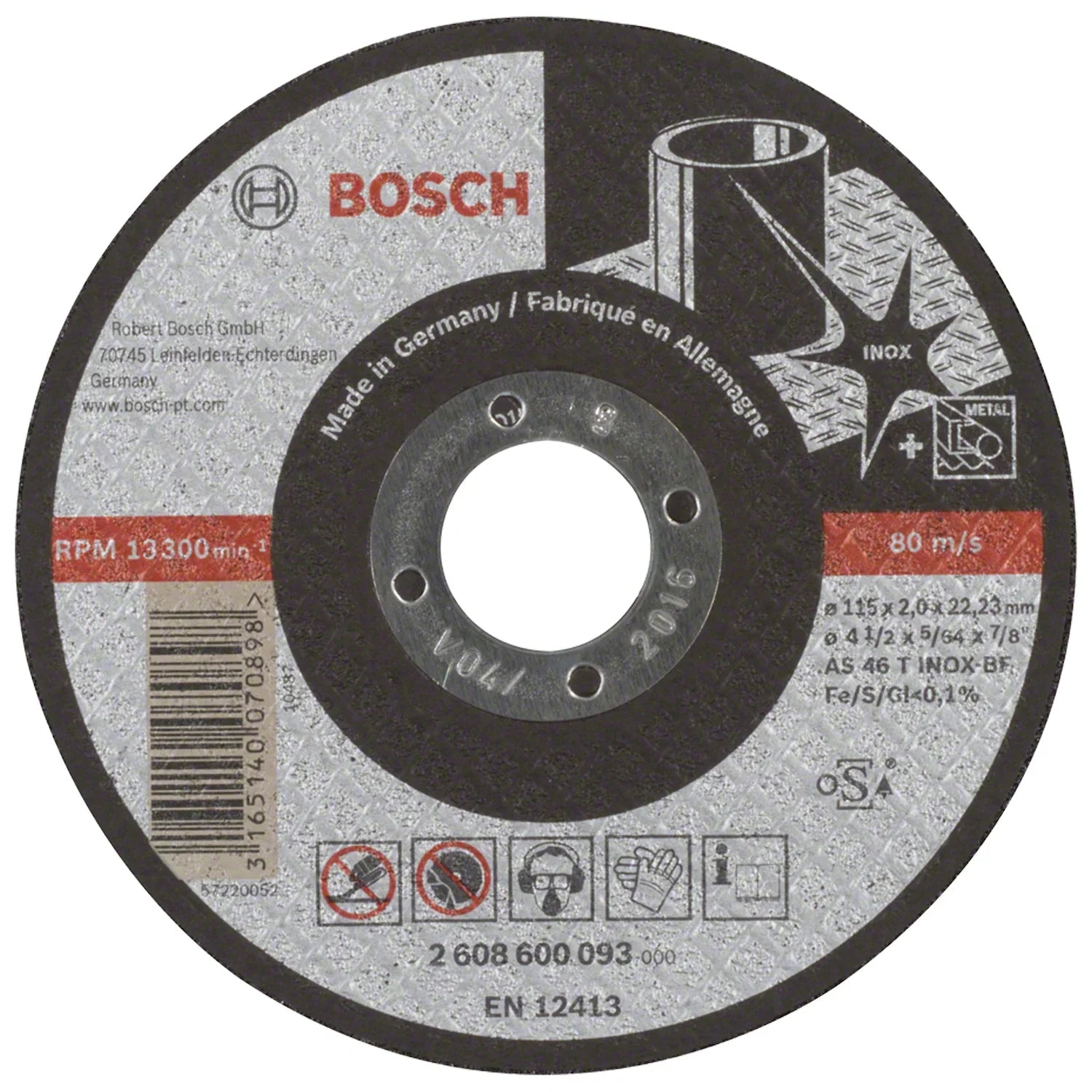 Disco de Corte Bosch Expert for Inox 115x2,0mm Centro Recto