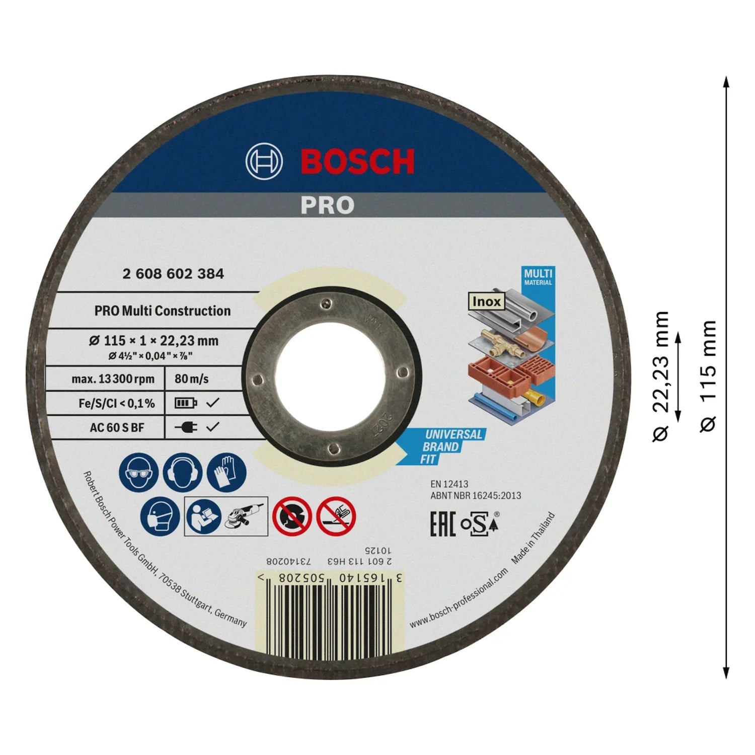 Disco de corte Bosch PRO Multi Construction 115x1,0mm Recto