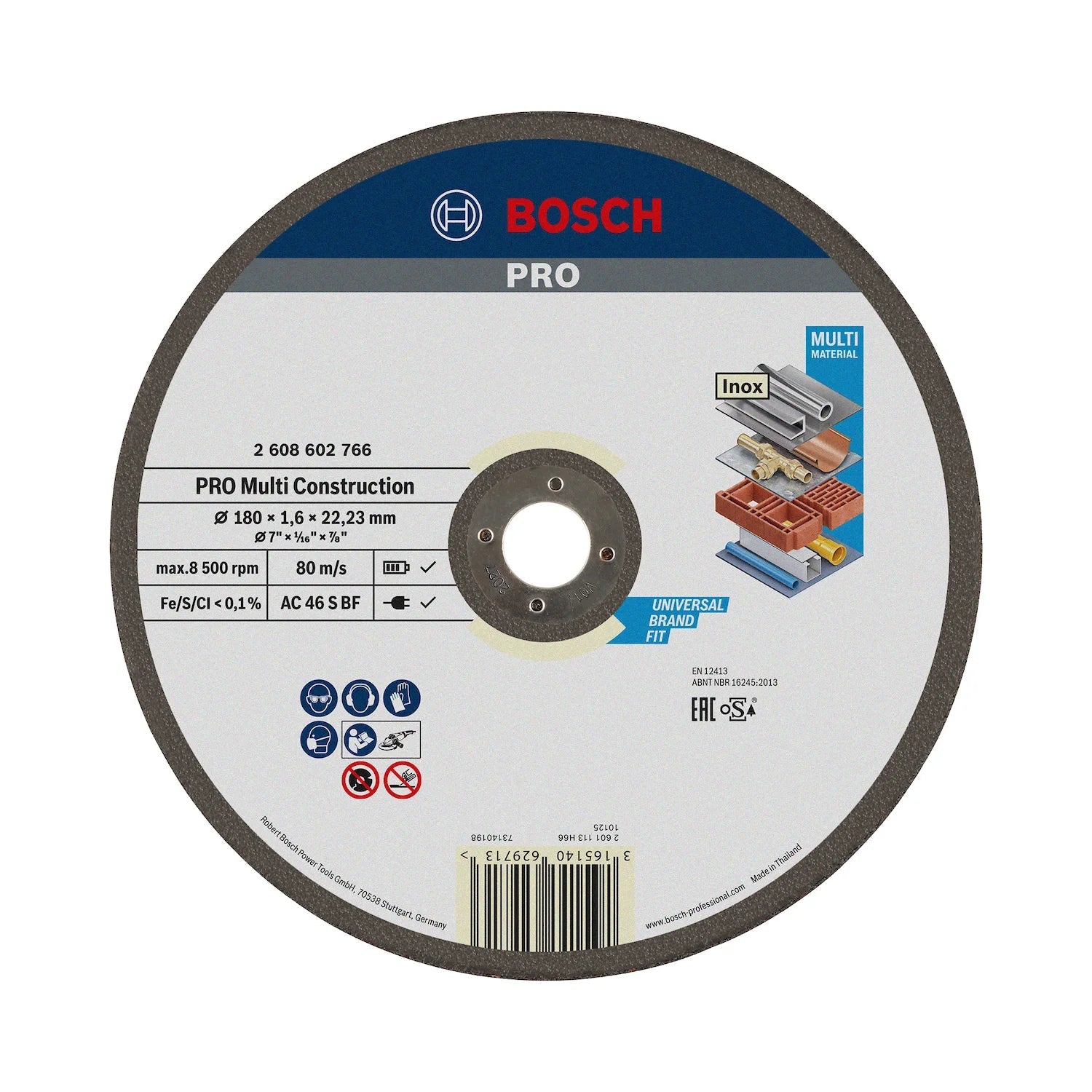 Disco de corte Bosch PRO Multi Construction 180x1,6mm Recto