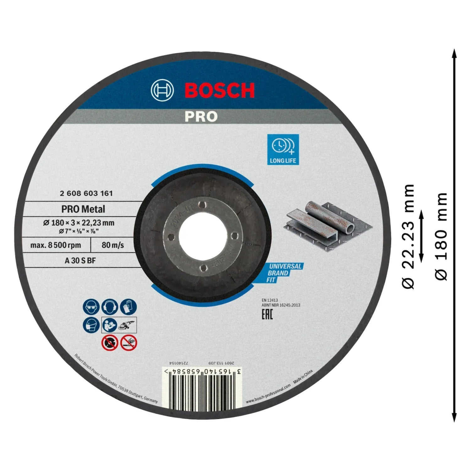 Disco de corte Bosch PRO Metal 180x3,0mm G30 Deprimido