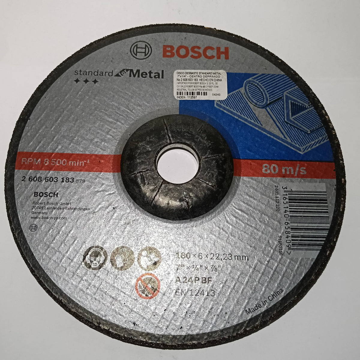 Disco Abrasivo De Desbaste 7" X 1/4" X 7/8" STANDARD METAL
