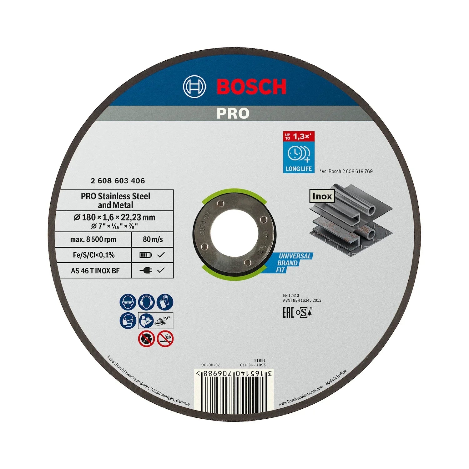 Disco de corte Bosch PRO StainlessSteel&Metal 180x1,6mm Recto