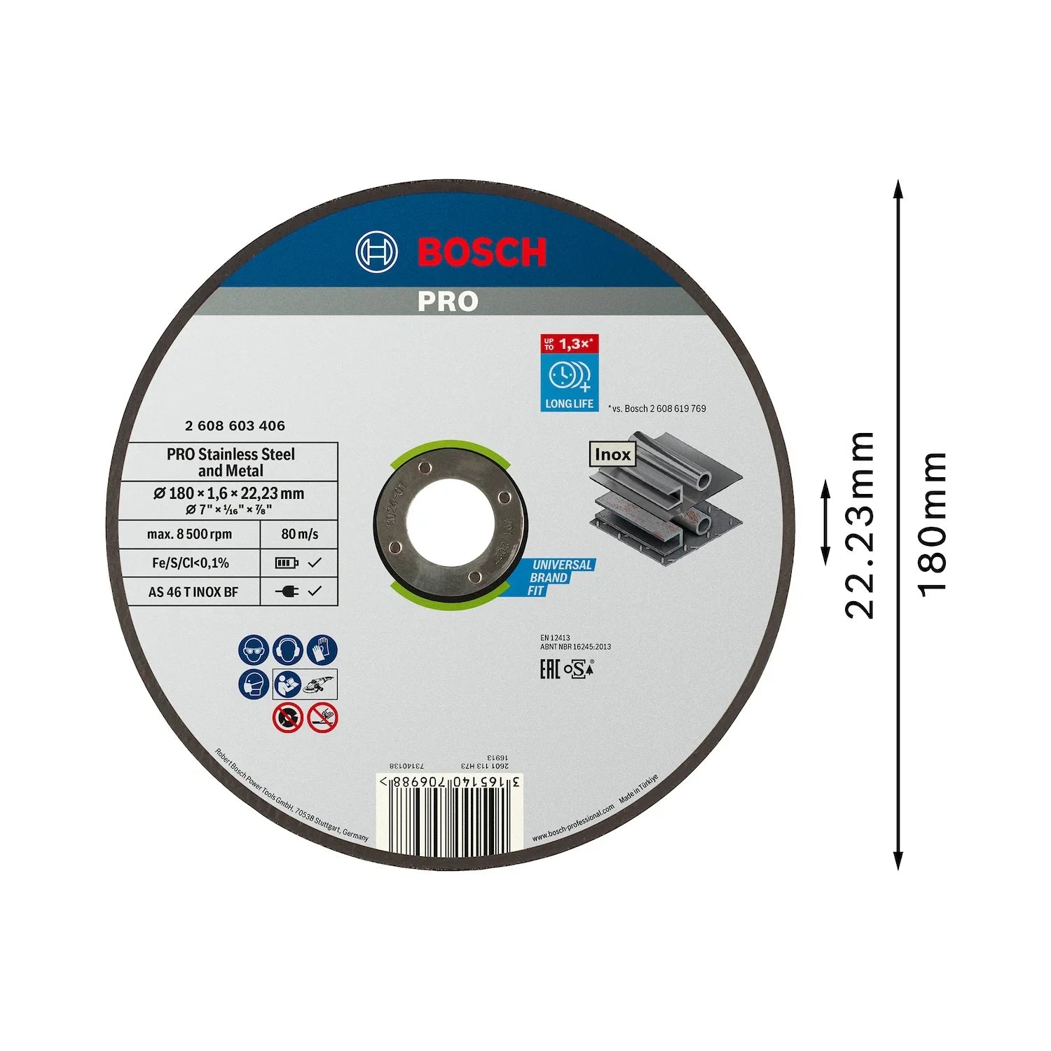 Disco de corte Bosch PRO StainlessSteel&Metal 180x1,6mm Recto