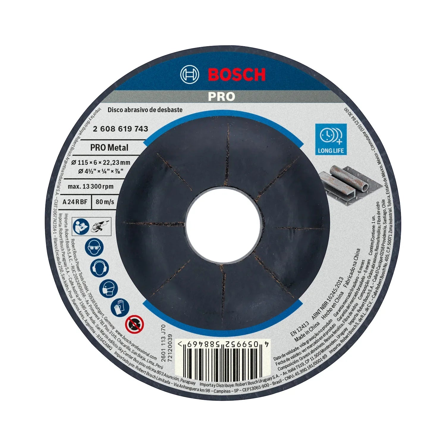 Disco de desbaste Bosch PRO Metal 115x6,0mm G24 Deprimido