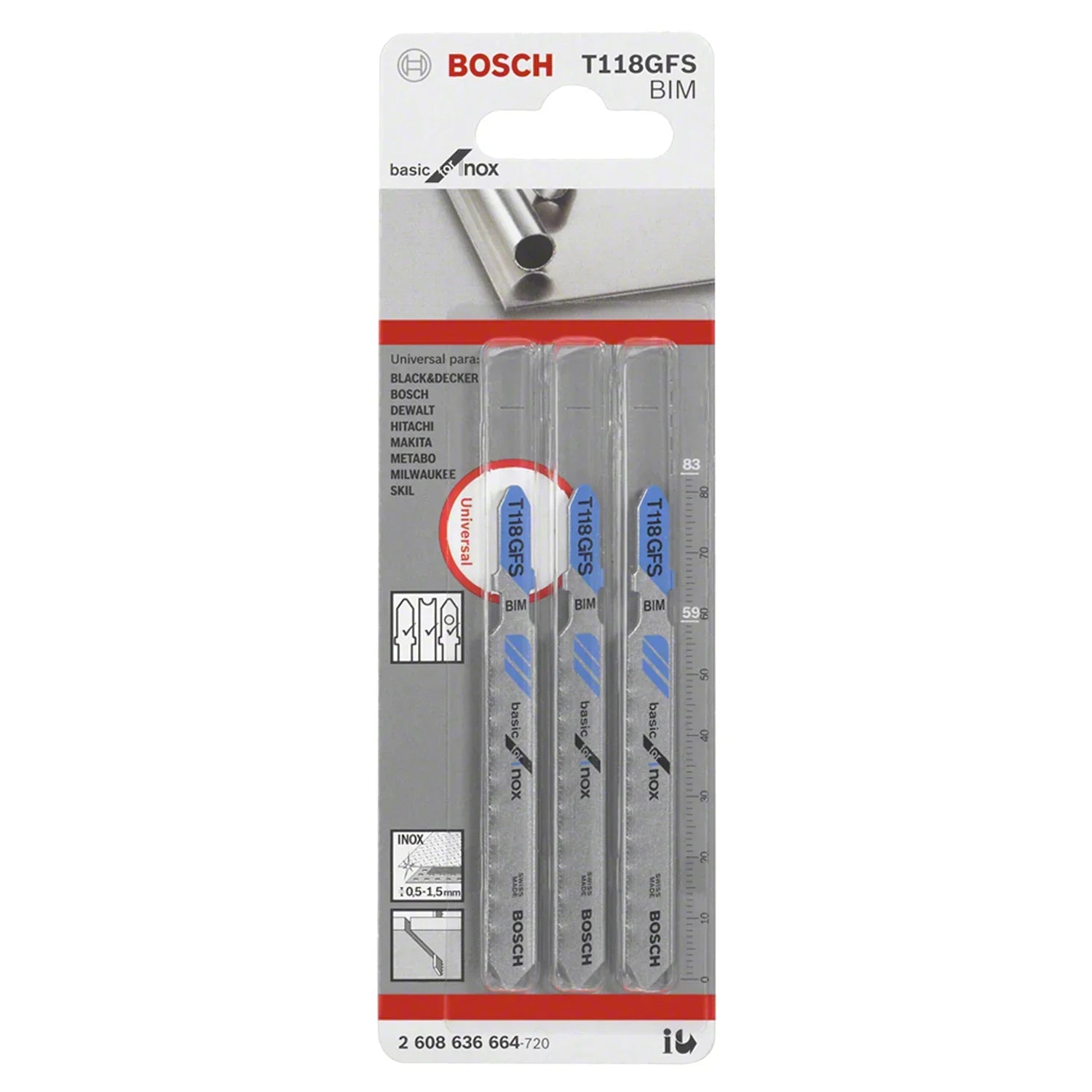 Segueta T118GFS Bosch Basic for inox 3 unidades