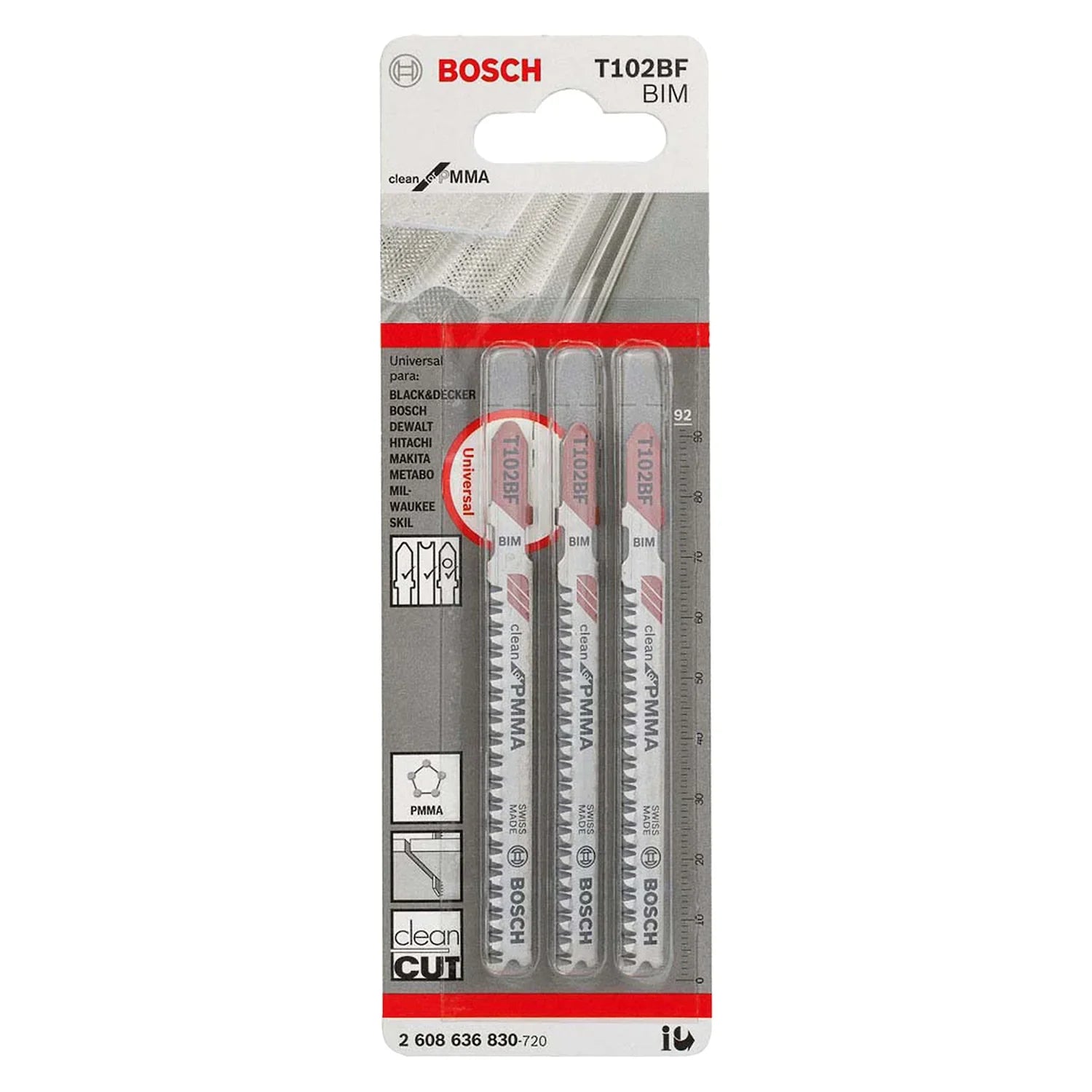 Segueta T102BF Bosch Clean for Hard plastics(PPMA) 3un