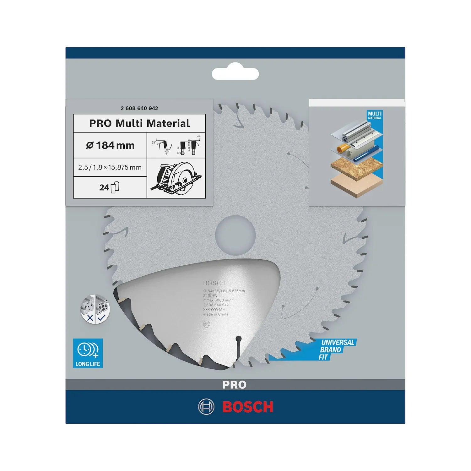 Disco de sierra circular Bosch PRO Multi Material 184mm, 24D