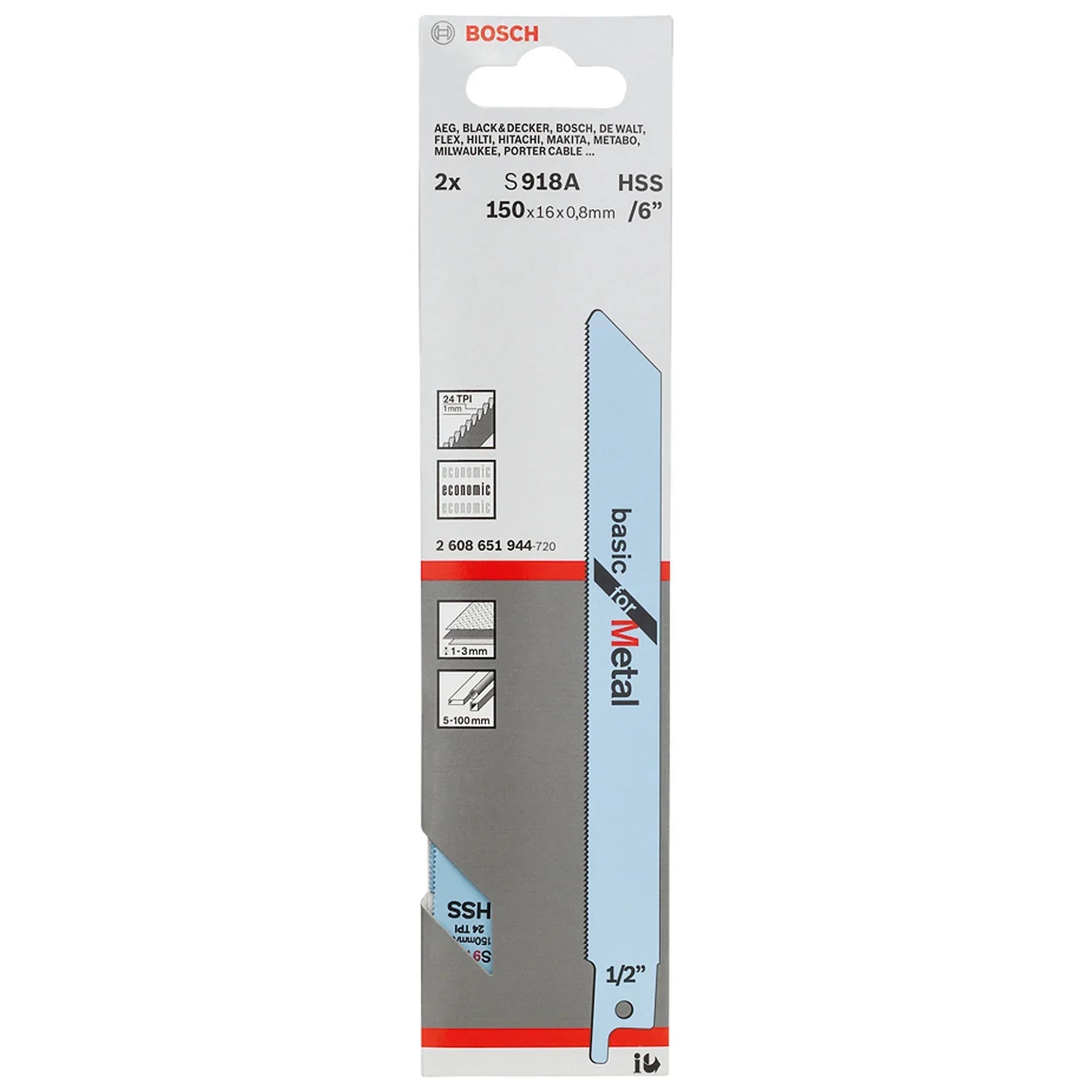 Hoja de sierra sable Bosch S918AF Basic for Metal 2 unidades