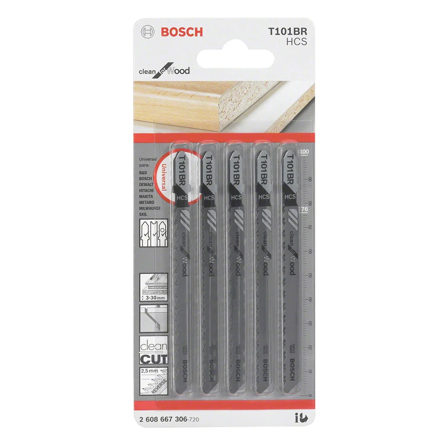 Segueta T101BR Bosch Clean for Wood 5 unidades