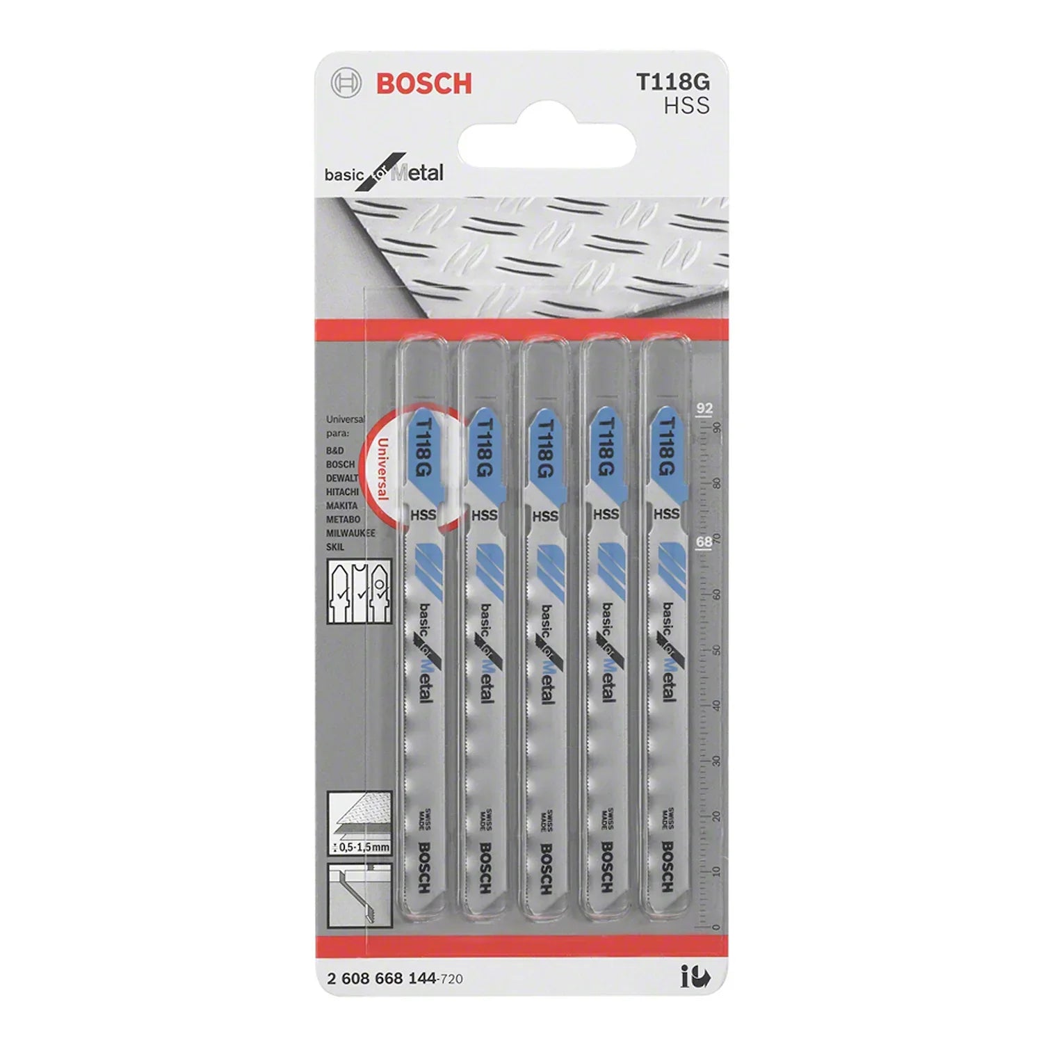 Segueta T118G Bosch Basic for metal 5 unidades