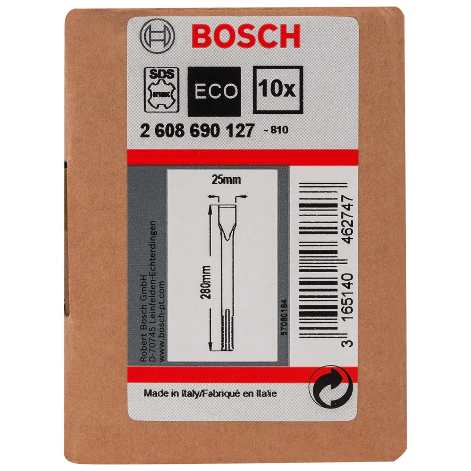 Cincel plano Bosch SDS-max MPP 25x280mm 10 unidades