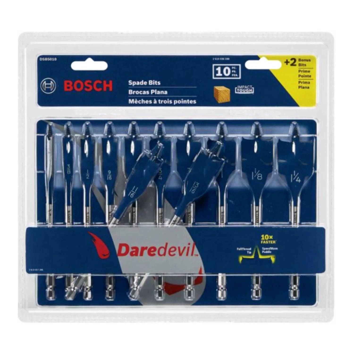 Juego 10 Brocas p/madera plana Bosch Self Cut Speed 1/4"-1 1/4"