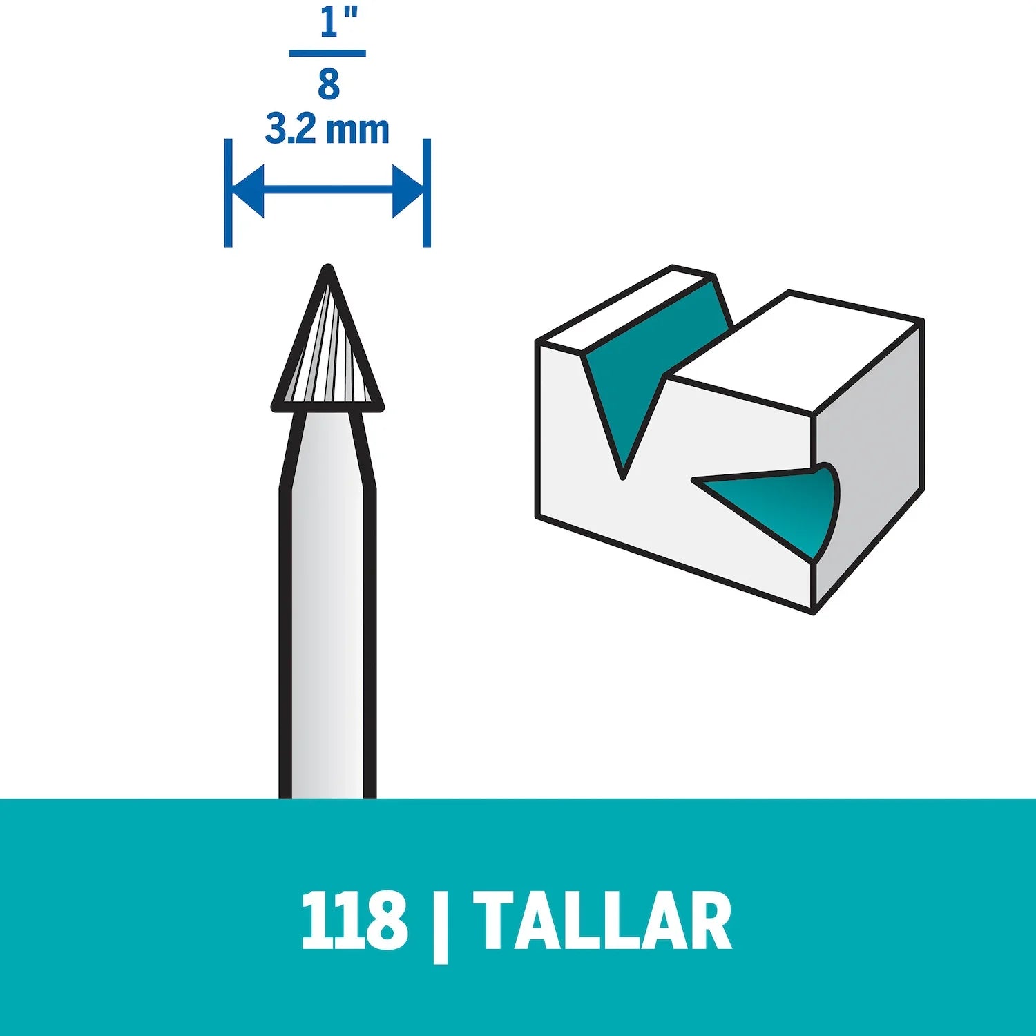 Fresa De Tallado De Punta Flecha De 3,2mm Para Madera, Metal, Cuero, Plástico, Goma y Cartón (Modelo 118) Dremel