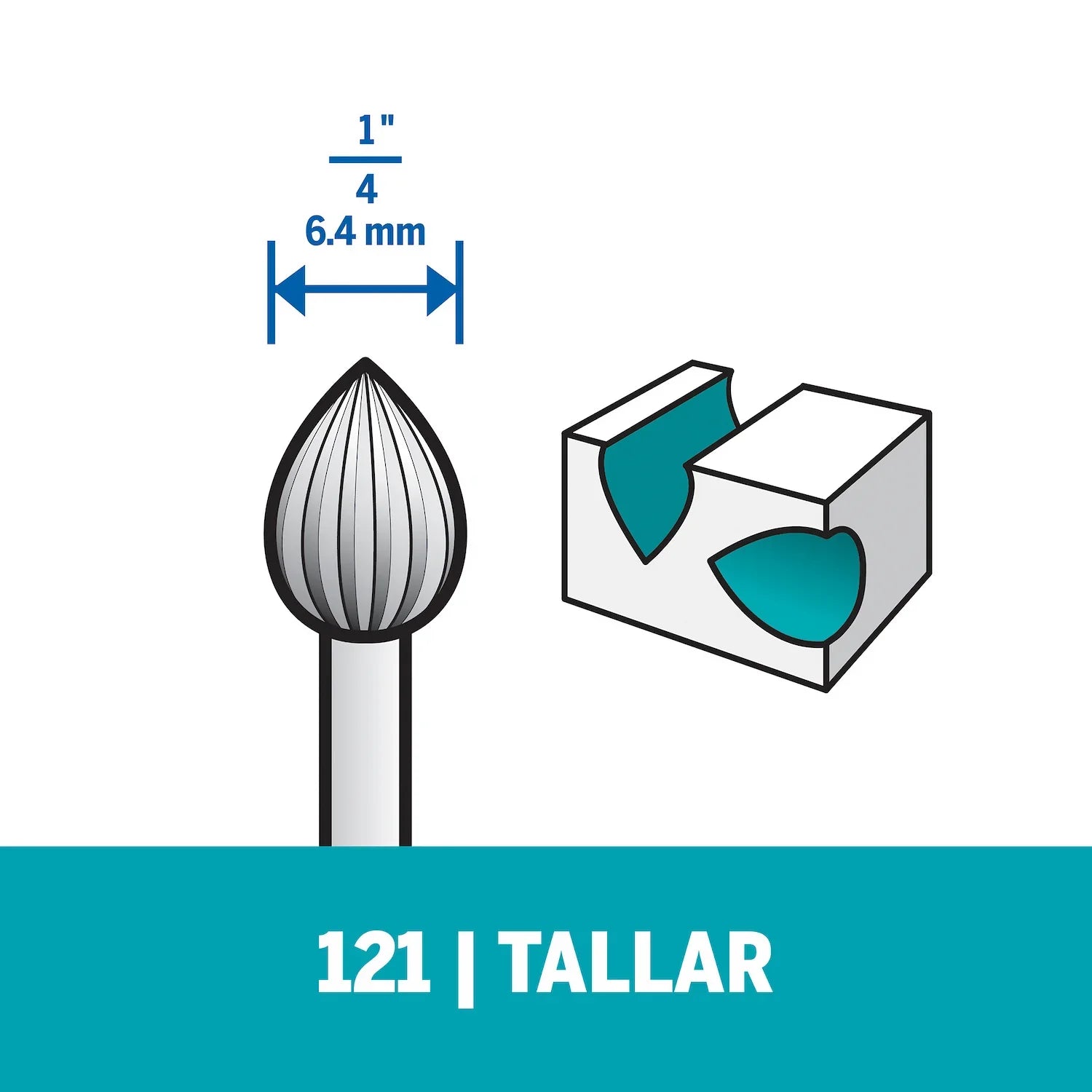 Fresa De Tallado De Punta Llama De Fuego De 6,4mm Para Madera, Metal, Cuero, Plástico, Goma y Cartón (Modelo 121) Dremel