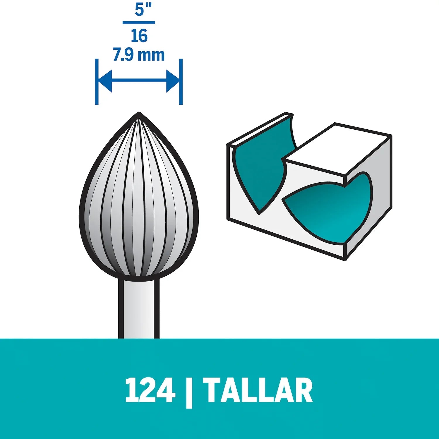 Fresa De Tallado De Punta Llama De Fuego De 7,9mm Para Madera, Metal, Cuero, Plástico, Goma y Cartón (Modelo 124) Dremel