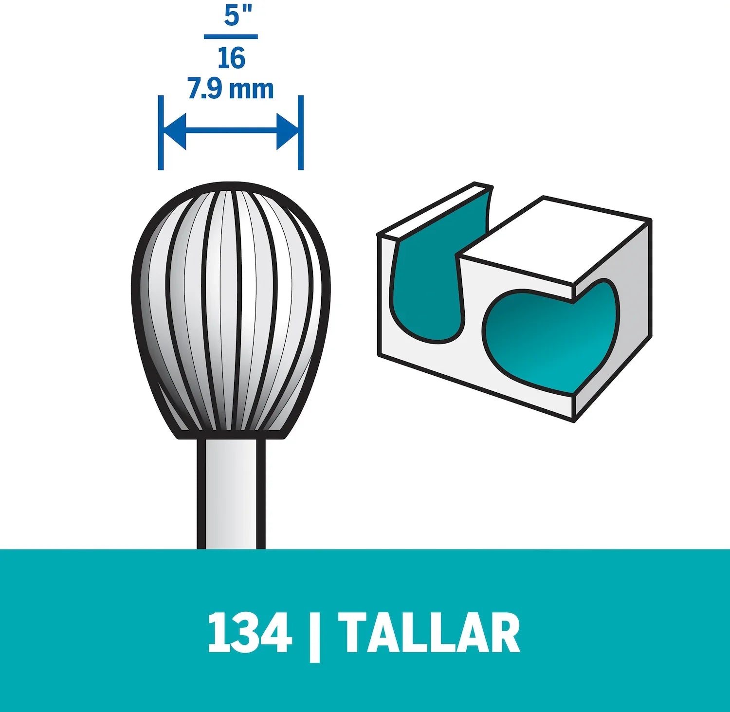 Fresa De Tallado De Punta Oval De 7,9mm Para Madera, Metal, Cuero, Plástico, Goma y Cartón (Modelo 134) Dremel