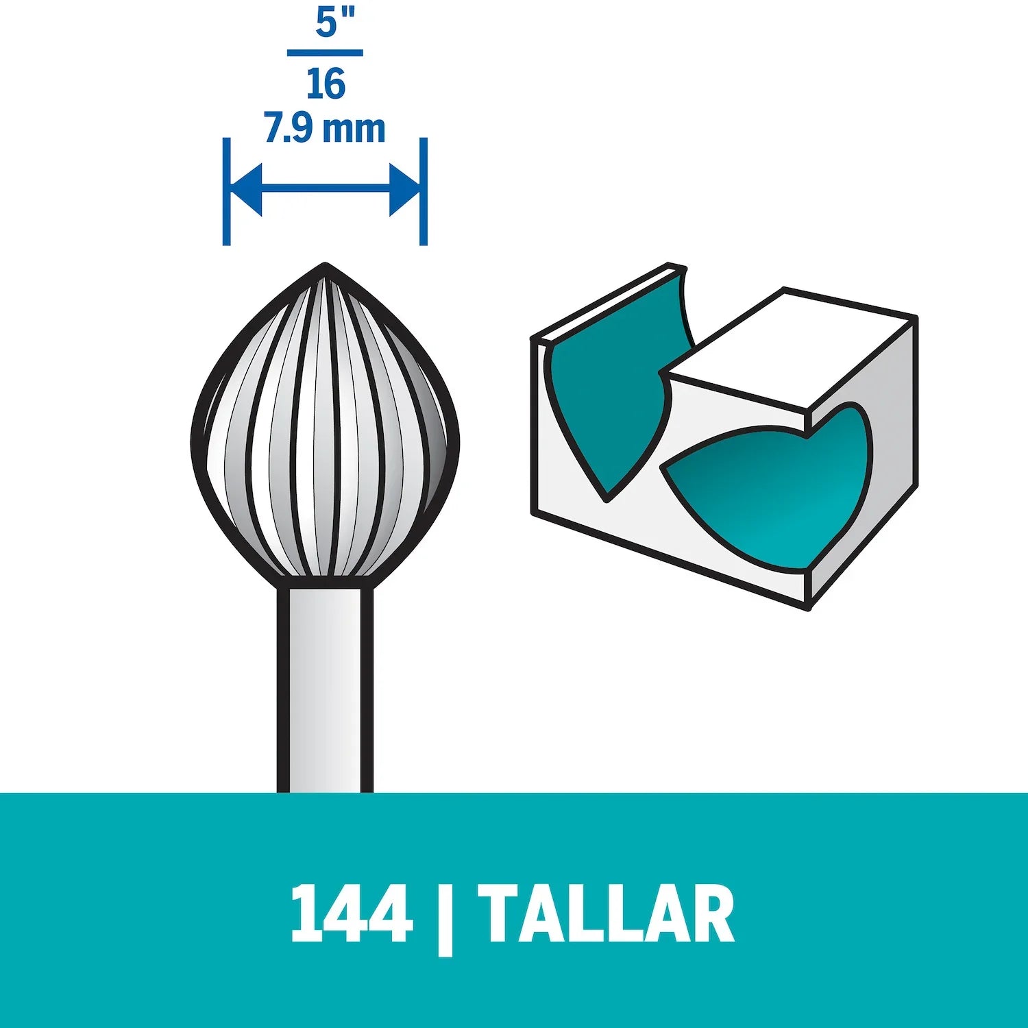 Fresa De Tallado De Punta Pera De 7,9mm Para Madera, Metal, Cuero, Plástico, Goma y Cartón (Modelo 144) Dremel