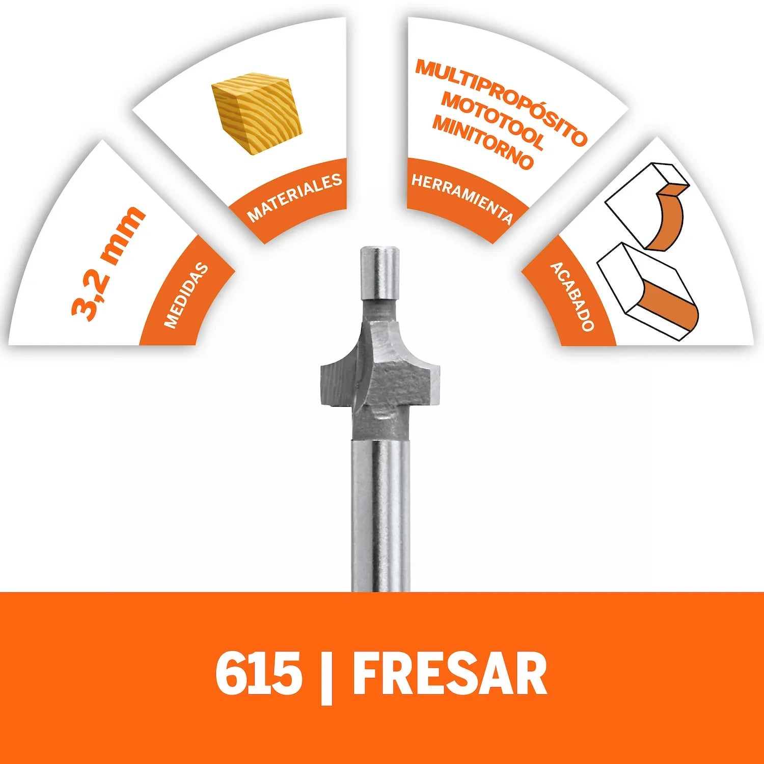 Fresa De Redondeado De Esquinas En Madera Para Acoples De Fresadora (Modelo 615) Dremel