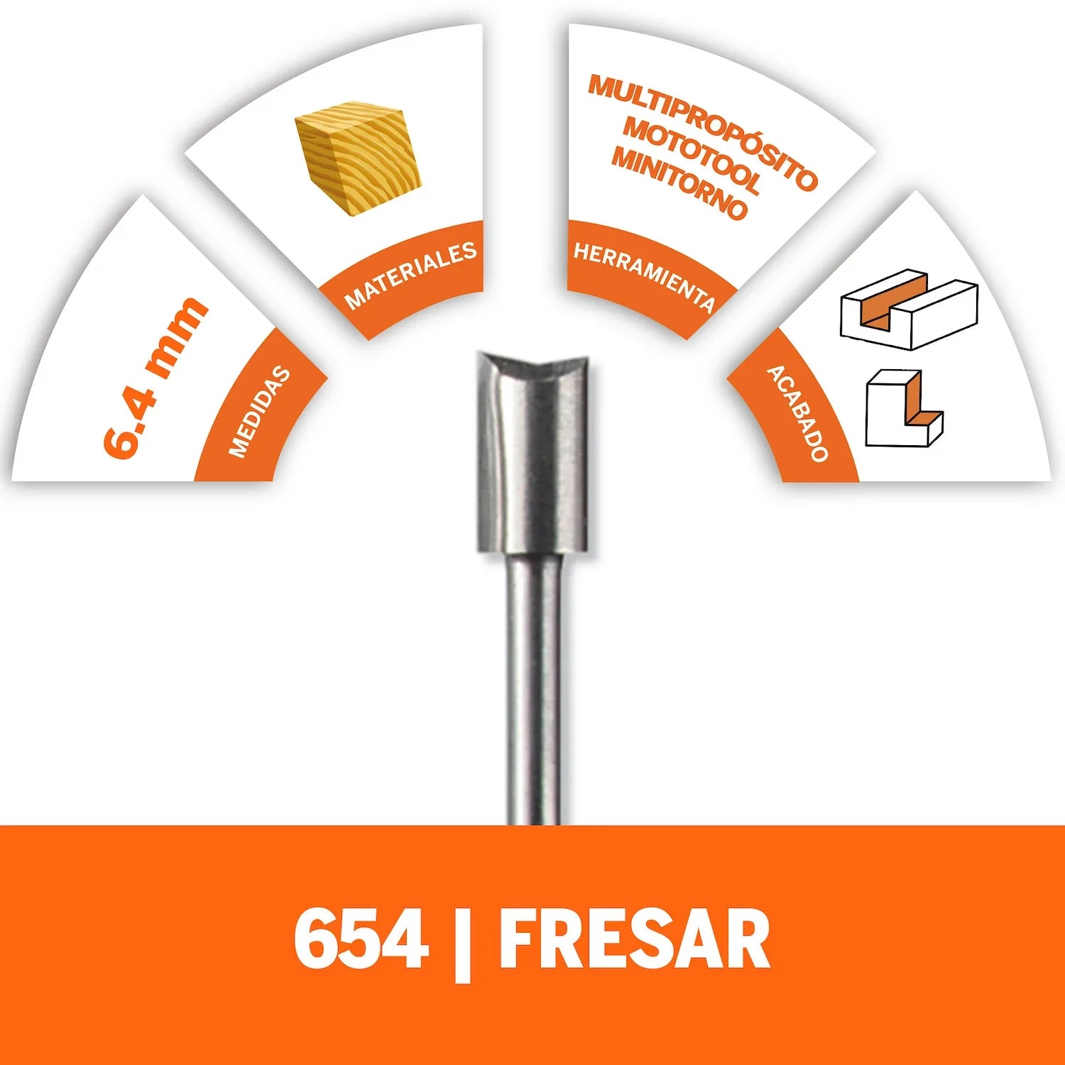 Fresa Recta De 6,4mm Para Madera Para Acoples De Fresadora (Modelo 654) Dremel