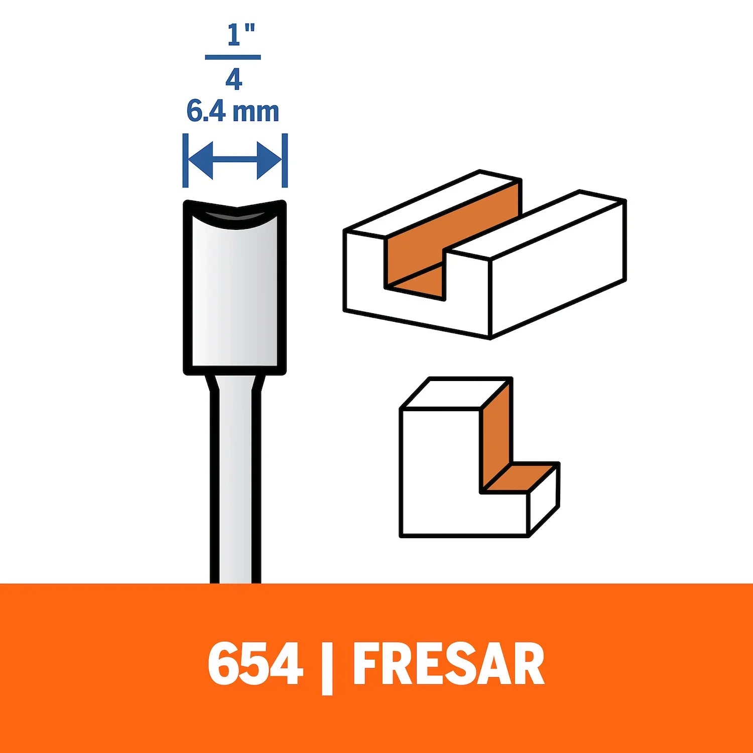 Fresa Recta De 6,4mm Para Madera Para Acoples De Fresadora (Modelo 654) Dremel