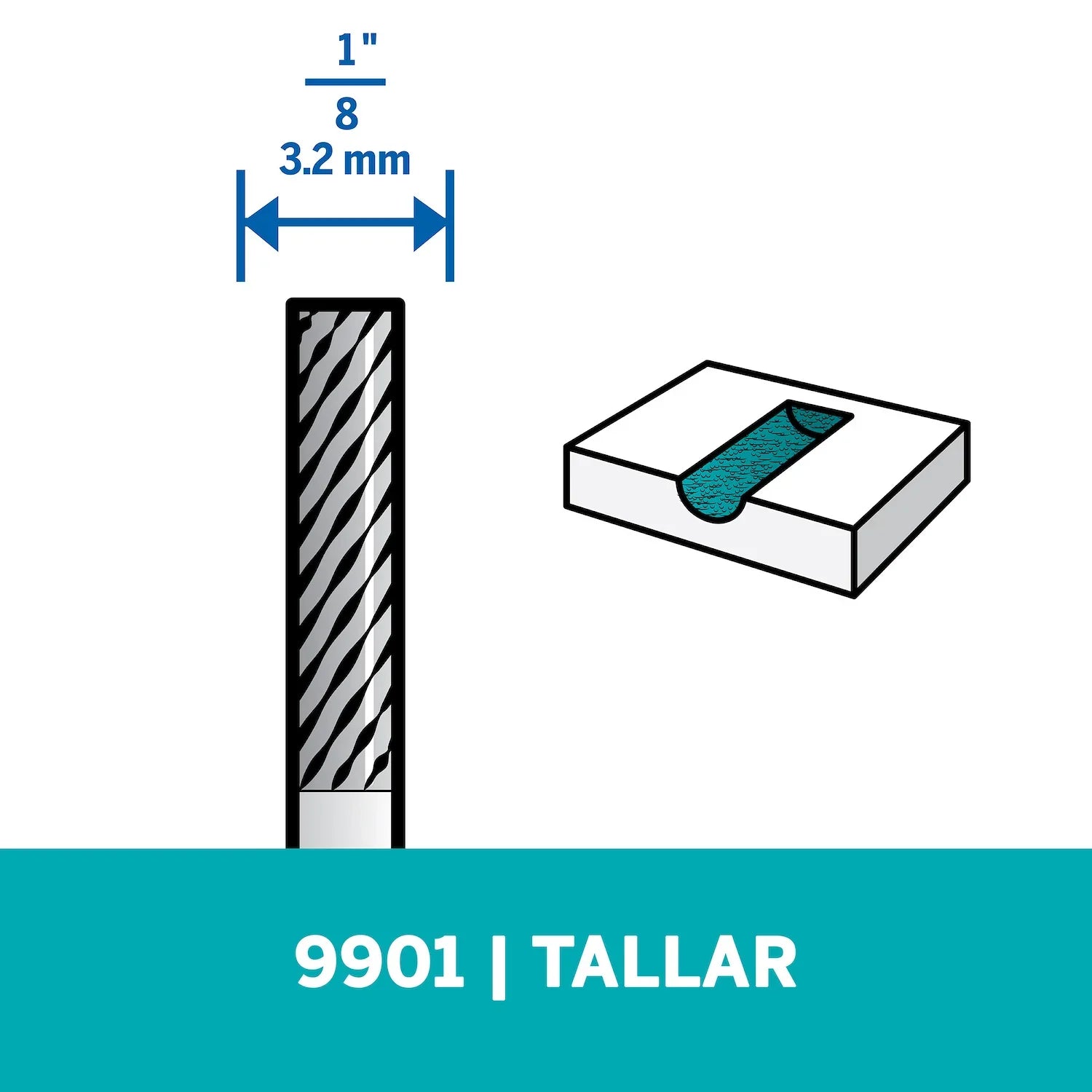 Fresa De Tallado De Punta Cuadrada De 3,2mm Para Perfilar, Alisar O Eliminar Elementos De Acero, Hierro Fundido, Metal, Cobre, Estaño, Aluminio, Cerámica, Piedra, Plástico y Madera Dura (Modelo 9901) Dremel