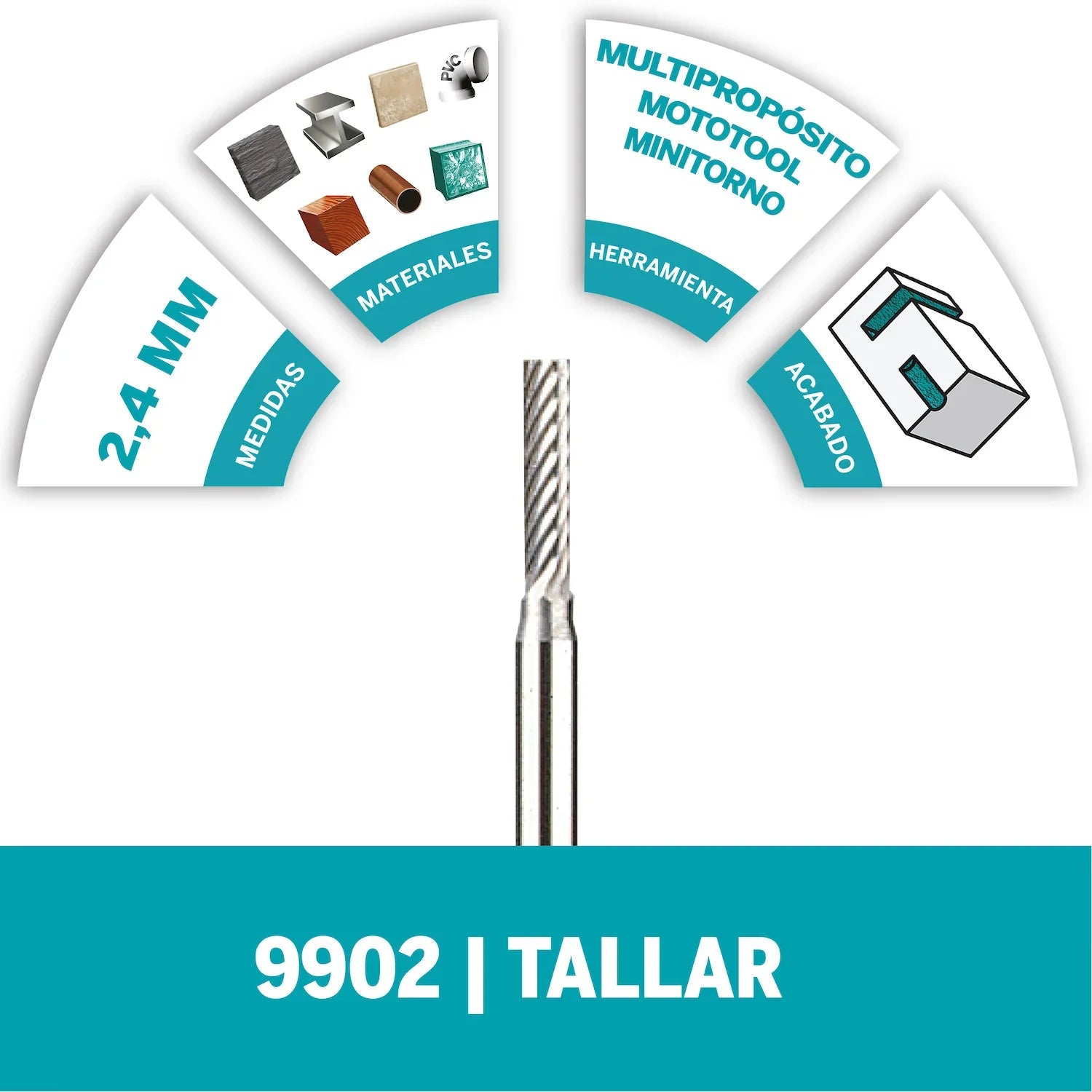 Fresa De Tallado De Punta Cuadrada De 2,4mm Para Perfilar, Alisar O Eliminar Elementos De Acero, Hierro Fundido, Metal, Cobre, Estaño, Aluminio, Cerámica, Piedra, Plástico y Madera Dura (Modelo 9902) Dremel