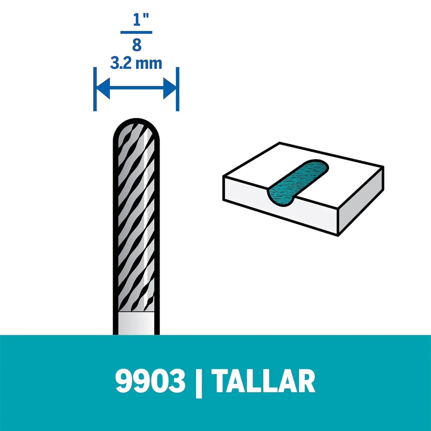 Fresa De Tallado Cilindrica De Punta Redondada De 3,2mm Para Perfilar, Alisar O Eliminar Elementos De Acero, Hierro Fundido, Metal, Cobre, Estaño, Aluminio, Cerámica, Piedra, Plástico y Madera Dura (Modelo 9903) Dremel