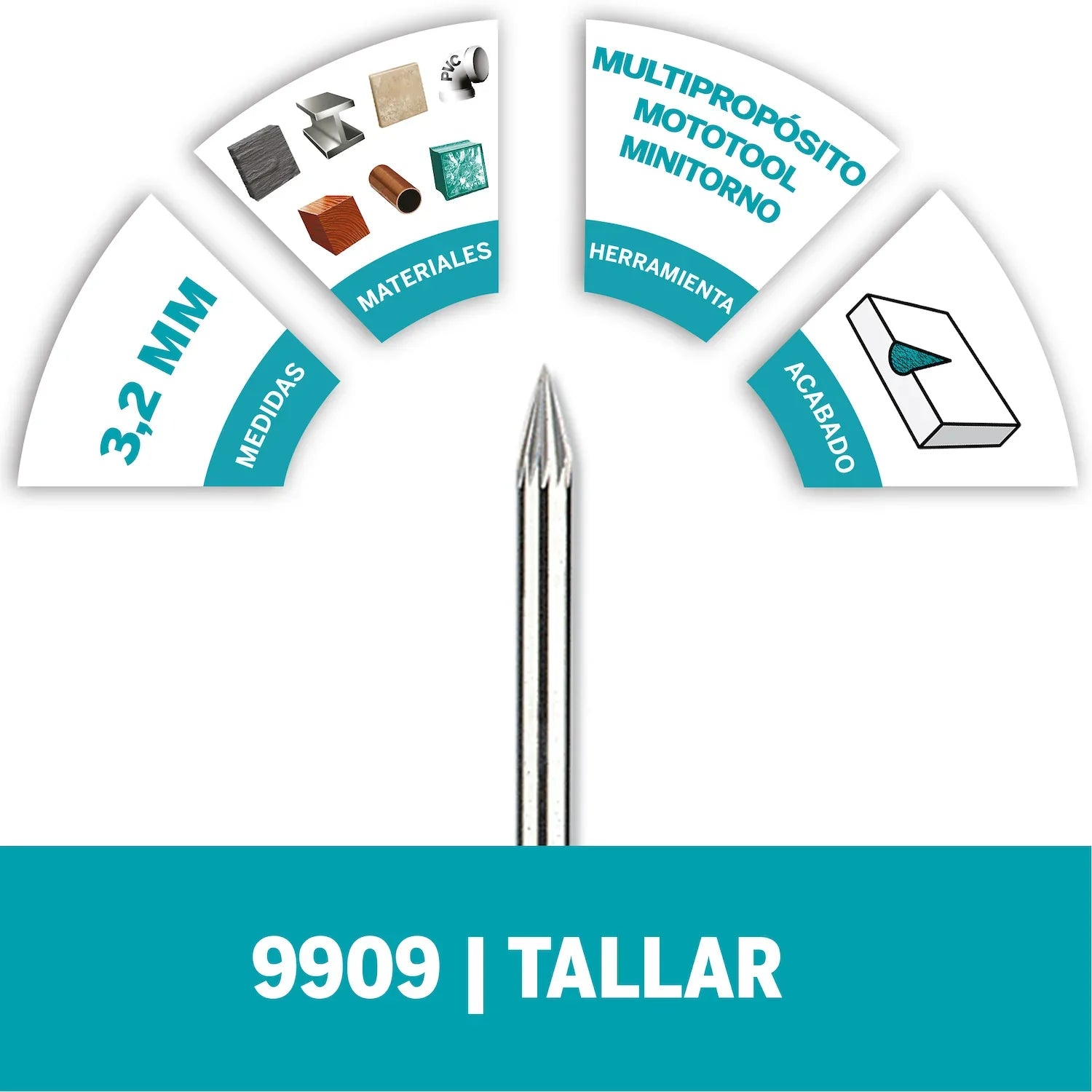 Fresa De Tallado De Punta Flecha De 3,2mm Para Perfilar, Alisar O Eliminar Elementos De Acero, Hierro Fundido, Metal, Cobre, Estaño, Aluminio, Cerámica, Piedra, Plástico y Madera Dura (Modelo 9909) Dremel