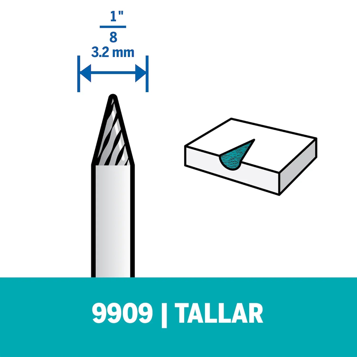 Fresa De Tallado De Punta Flecha De 3,2mm Para Perfilar, Alisar O Eliminar Elementos De Acero, Hierro Fundido, Metal, Cobre, Estaño, Aluminio, Cerámica, Piedra, Plástico y Madera Dura (Modelo 9909) Dremel