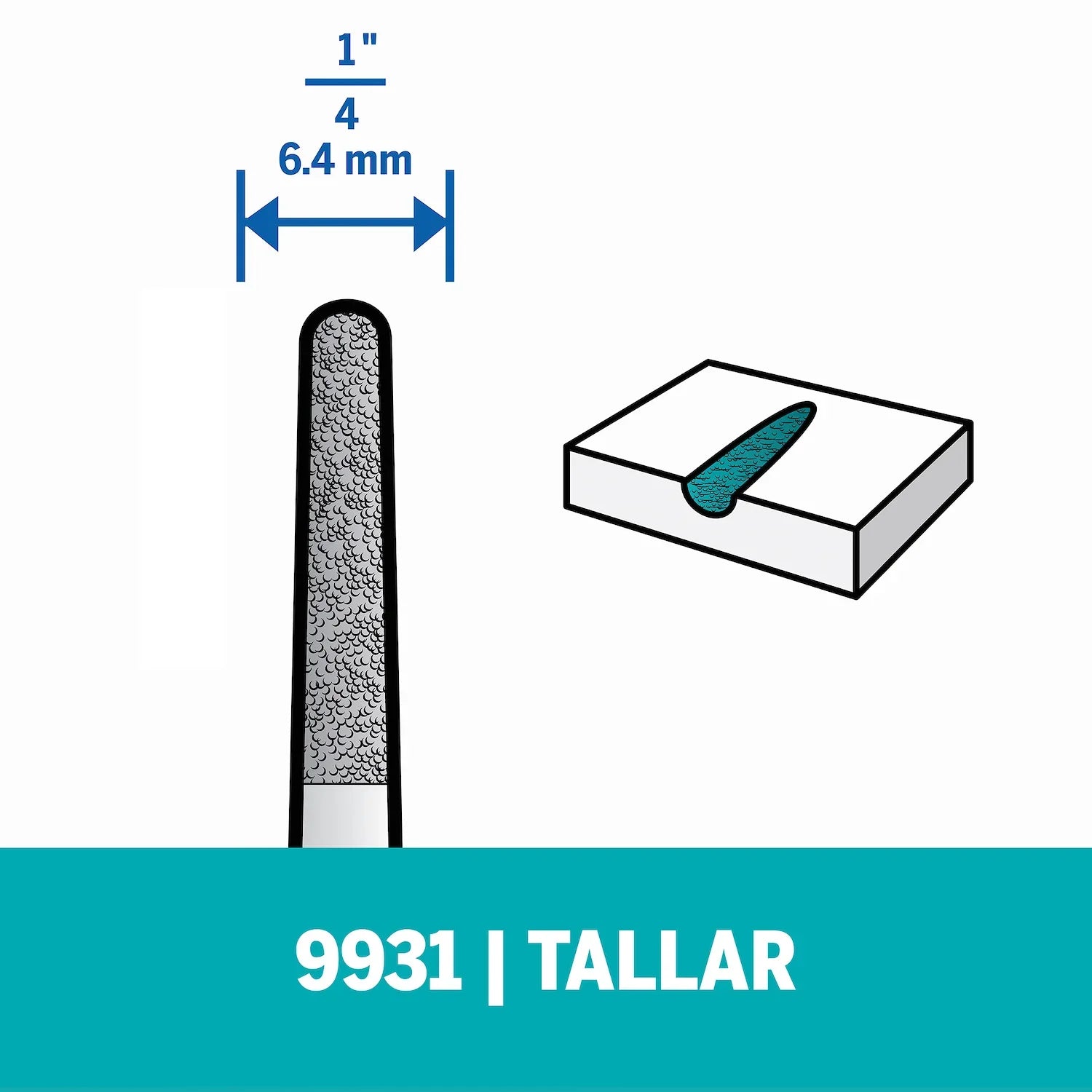 Fresa Dentada De Tallado De Punta Delgada De 6,4mm Para Quitar Más Material Como Fibra De Vidrio, Madera, Plástico, Epoxi, Caucho, Laminado, Tablero De Aglomerado y Cerámica (Modelo 9931) Dremel