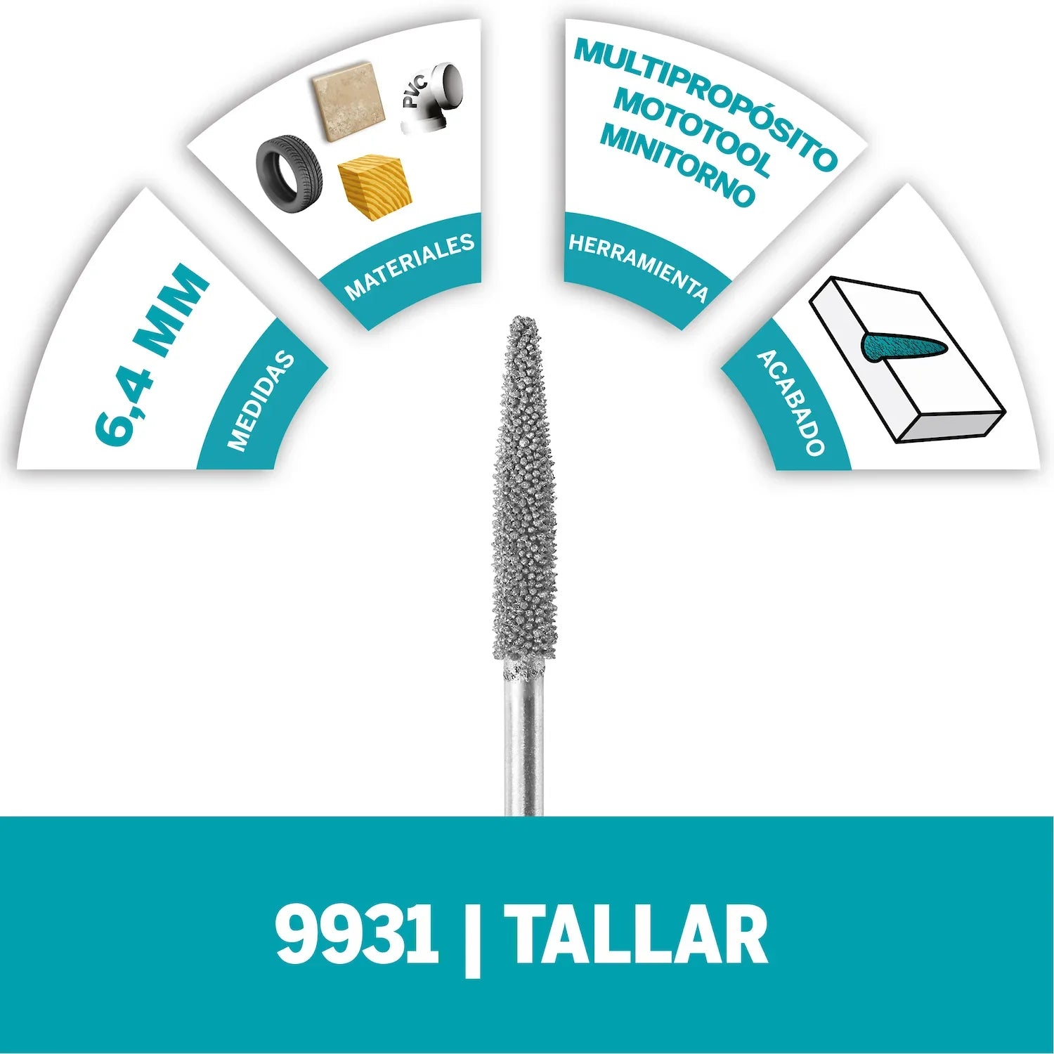 Fresa Dentada De Tallado De Punta Delgada De 6,4mm Para Quitar Más Material Como Fibra De Vidrio, Madera, Plástico, Epoxi, Caucho, Laminado, Tablero De Aglomerado y Cerámica (Modelo 9931) Dremel