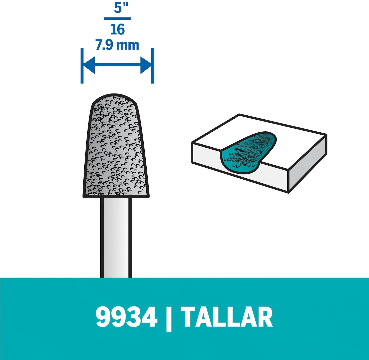 Fresa Dentada De Tallado De Punta Oval Punta Gruesa De 7,9mm Para Quitar Más Material Como Fibra De Vidrio, Madera, Plástico, Epoxi, Caucho, Laminado, Tablero De Aglomerado y Cerámica (Modelo 9934) Dremel