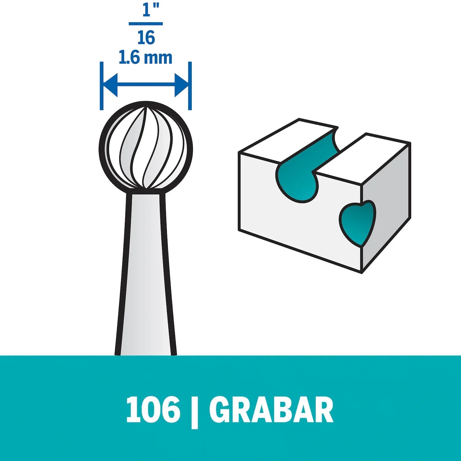 Fresa De Grabado De Punta Redonda De 1,6mm Para Madera, Metal, Cuero, Plástico, Goma y Cartón (Modelo 106) Dremel