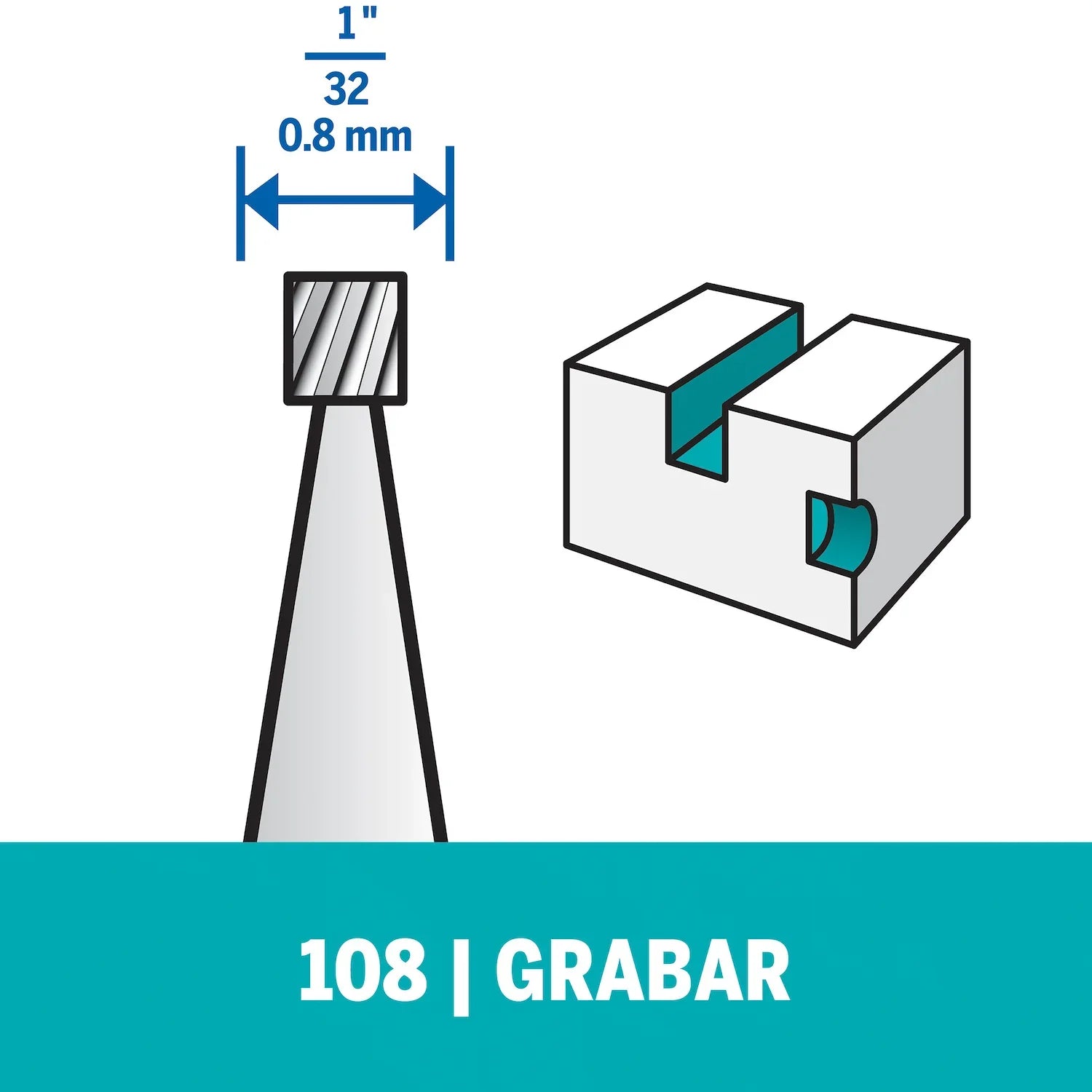 Fresa De Grabado De Punta Cuadrada De 0,8mm Para Madera, Metal, Cuero, Plástico, Goma y Cartón (Modelo 108) Dremel