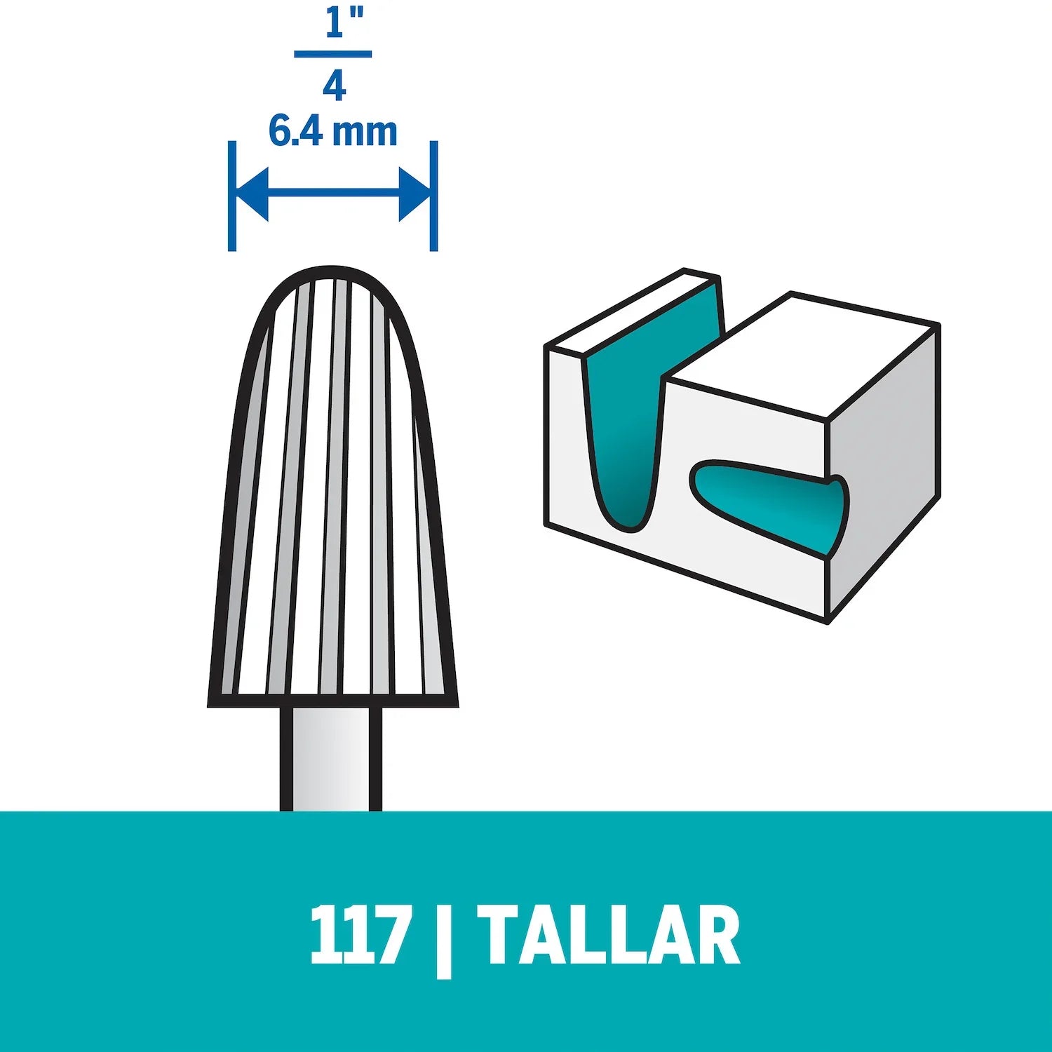 Fresa De Tallado Cilindrica De Punta Redondada De 6,4mm Para Madera, Metal, Cuero, Plástico, Goma y Cartón (Modelo 117) Dremel