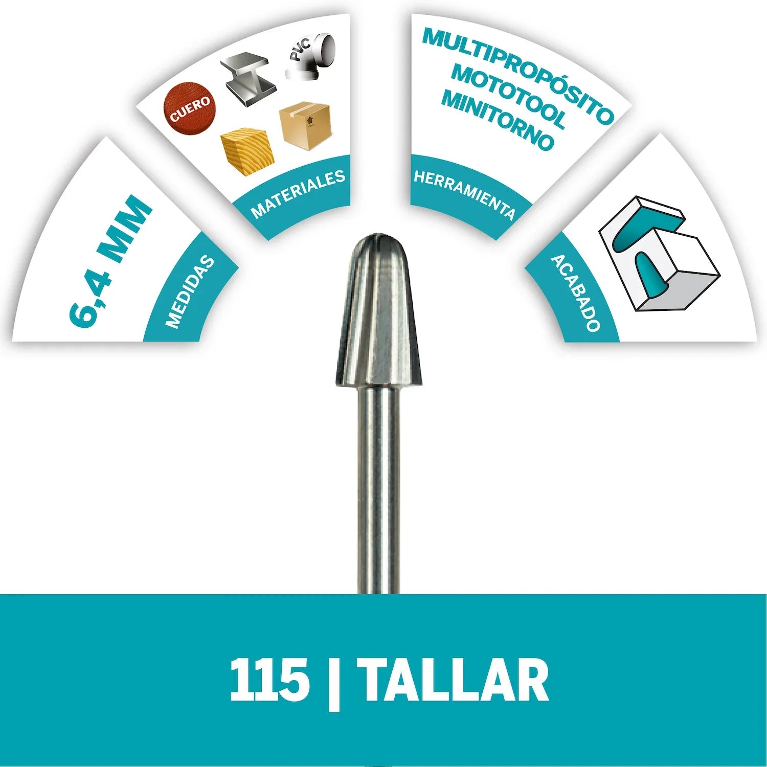 Fresa De Tallado Cilindrica De Punta Redondada De 6,4mm Para Madera, Metal, Cuero, Plástico, Goma y Cartón (Modelo 117) Dremel