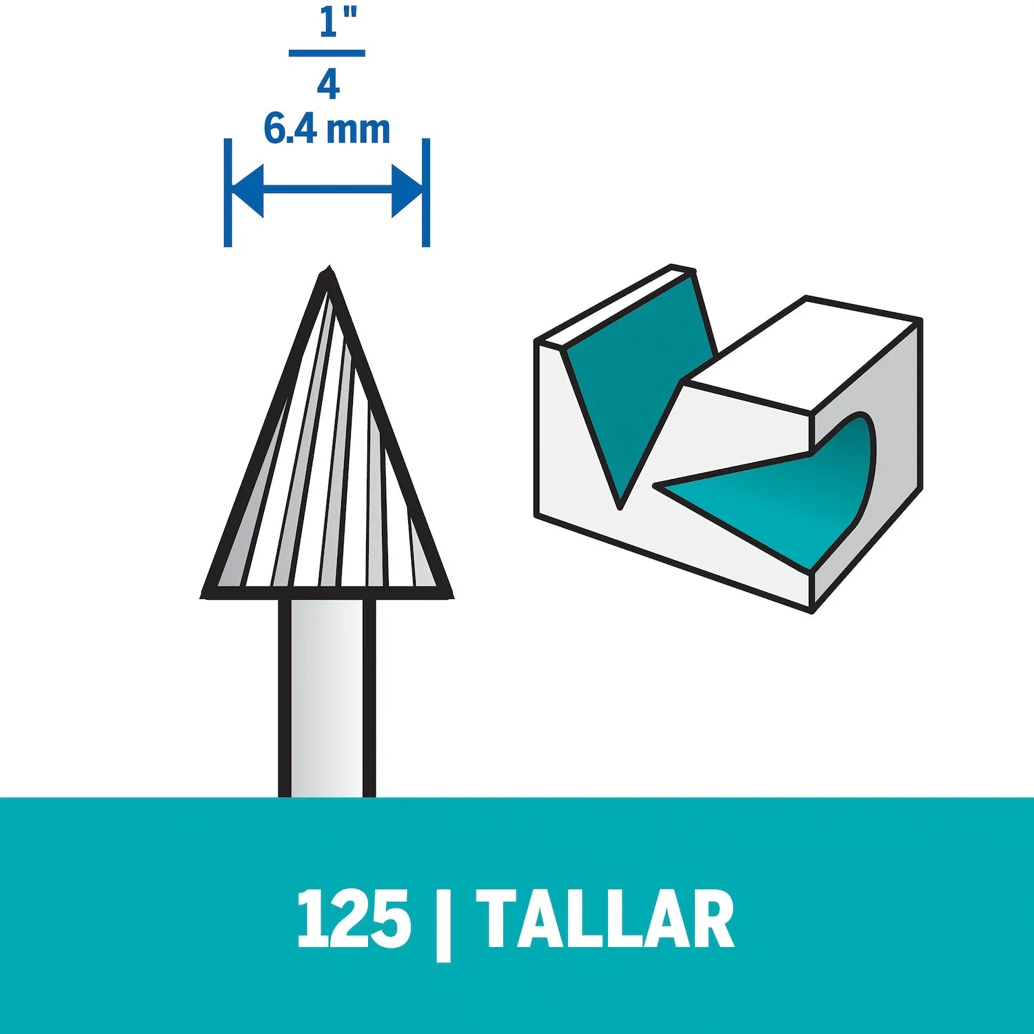 Fresa De Tallado De Punta Flecha De 6,4mm Para Madera, Metal, Cuero, Plástico, Goma y Cartón (Modelo 125) Dremel