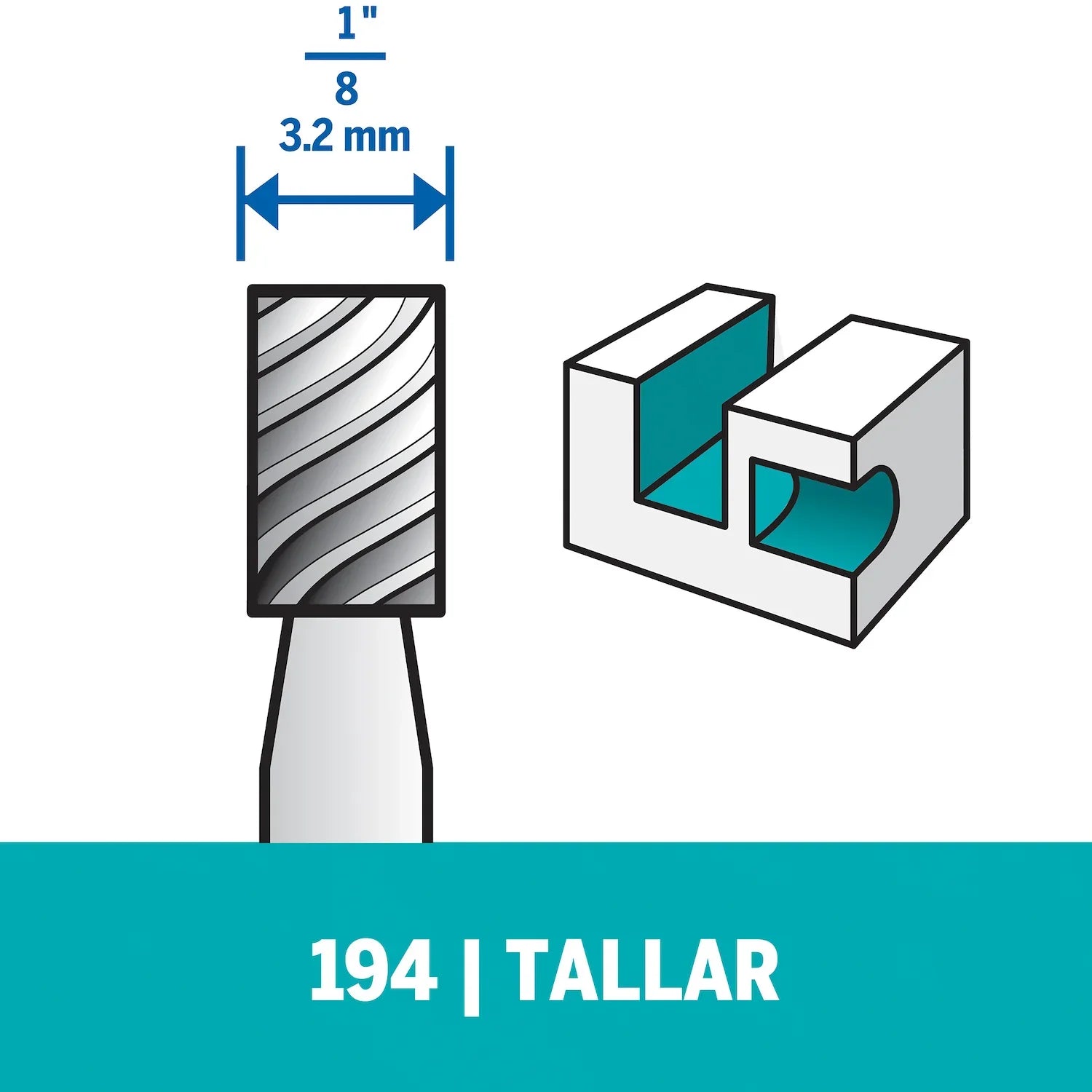 Fresa De Tallado De Punta Cuadrada De 3,2mm Para Madera, Metal, Cuero, Plástico, Goma y Cartón (Modelo 194) Dremel