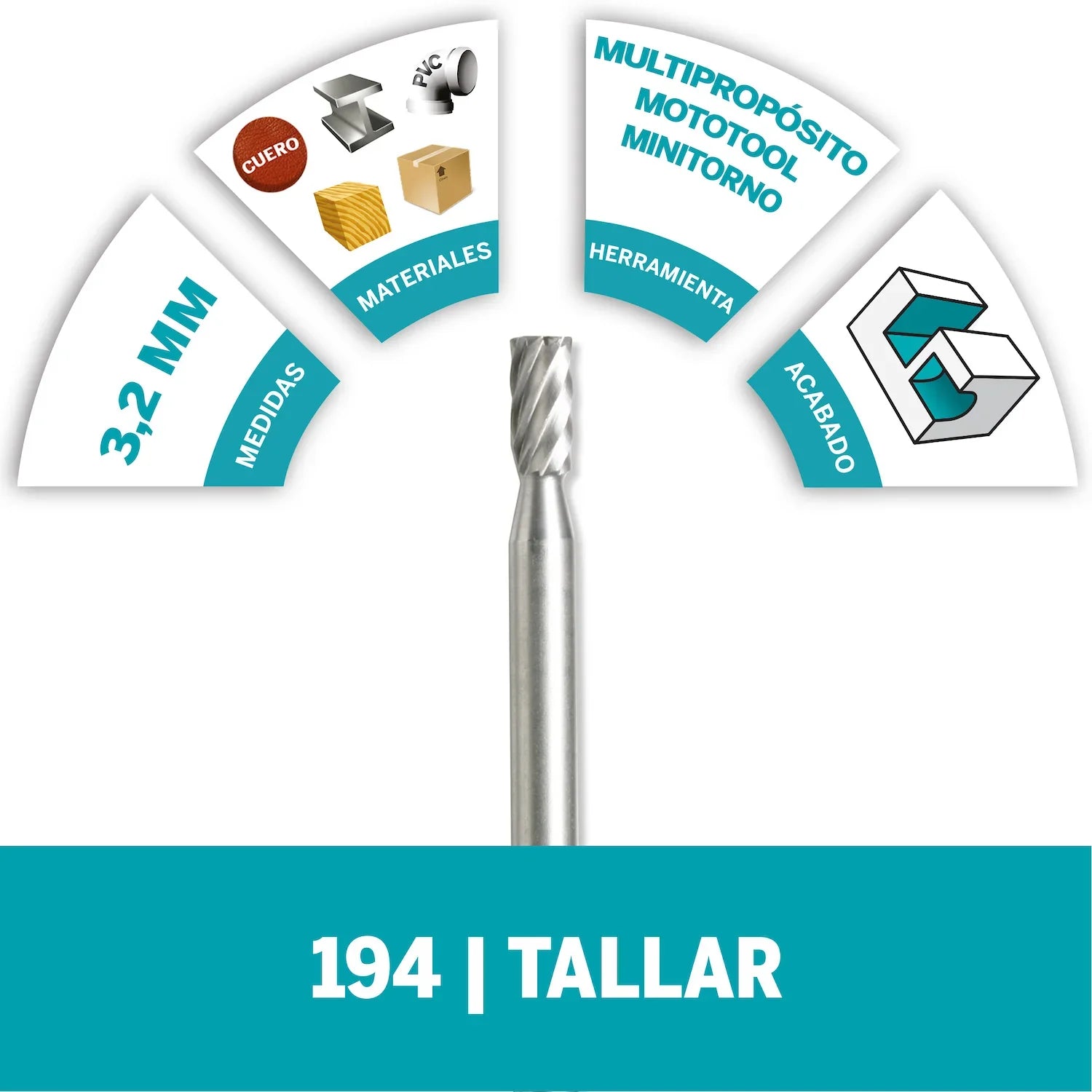 Fresa De Tallado De Punta Cuadrada De 3,2mm Para Madera, Metal, Cuero, Plástico, Goma y Cartón (Modelo 194) Dremel