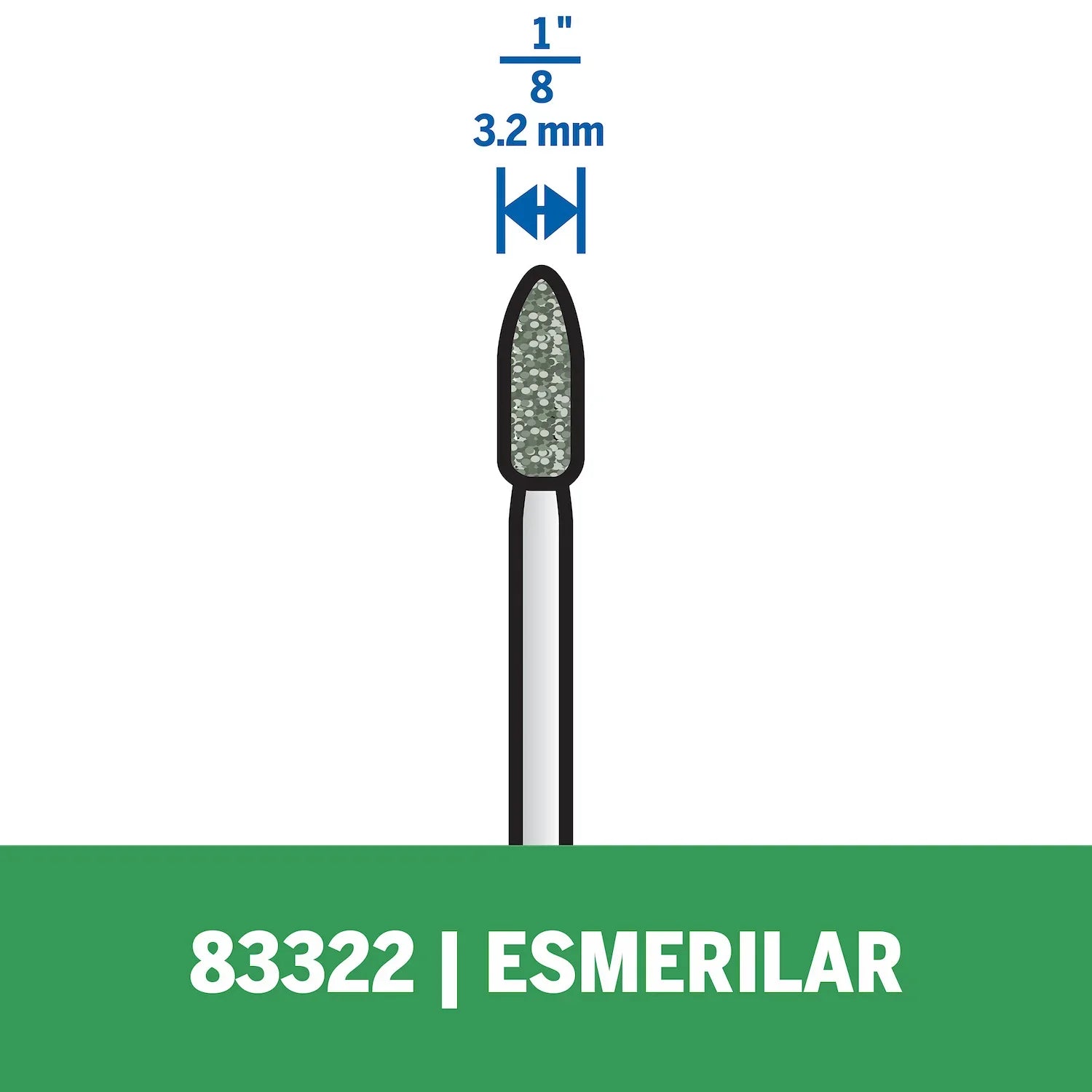 Piedra Formato Cilindrico De Punta Redondada De Esmerilado De 3,2mm Para Vidrio, Piedra, Cerámica, Aluminio y Cobre (Modelo 83322) Dremel